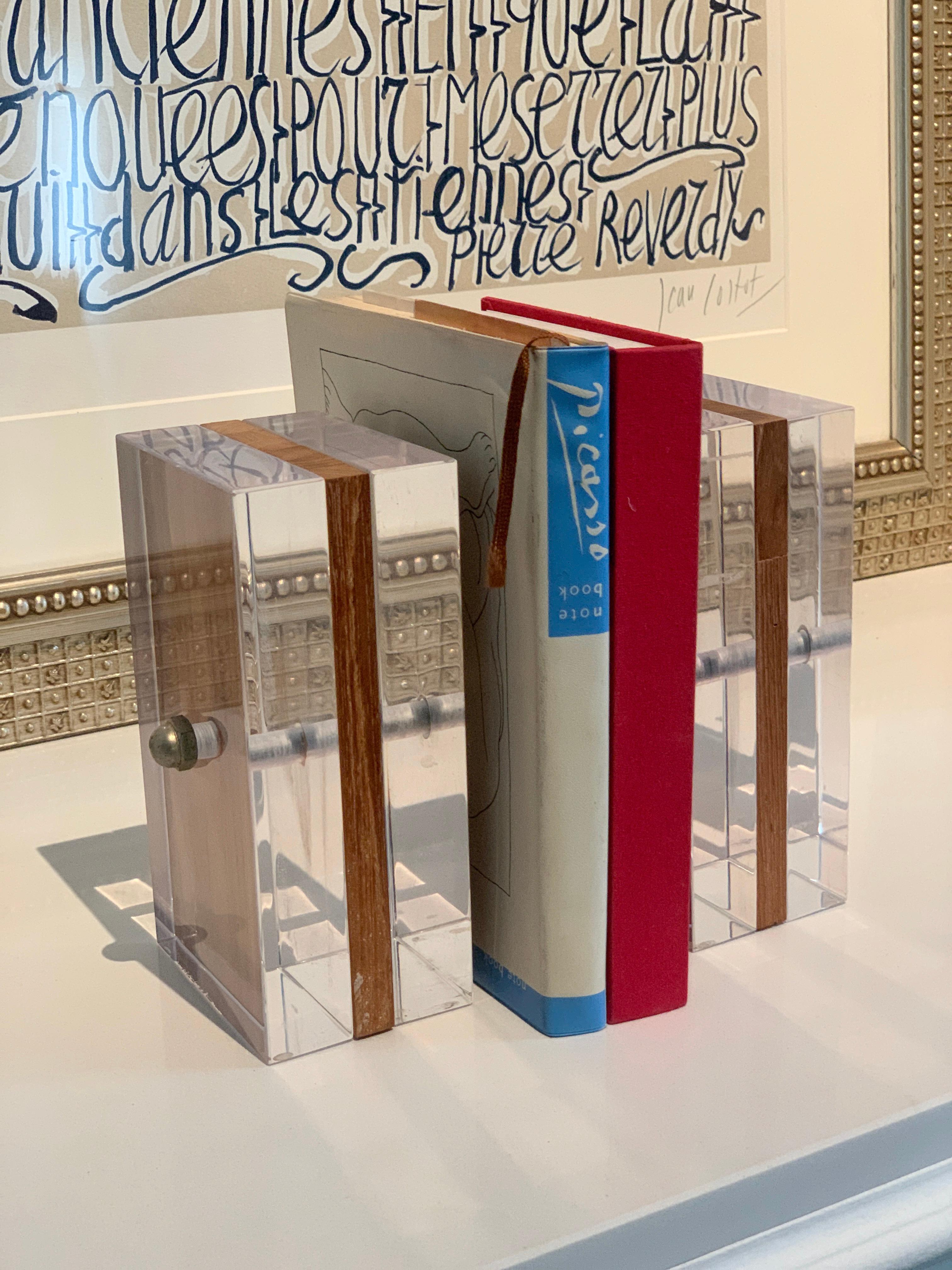 Acrylic and Mahogany Ritts Bookends for Astrolite 3