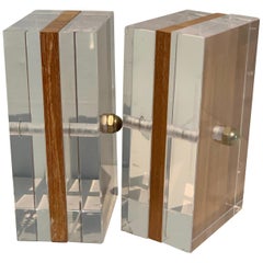 Acrylic and Mahogany Ritts Bookends for Astrolite