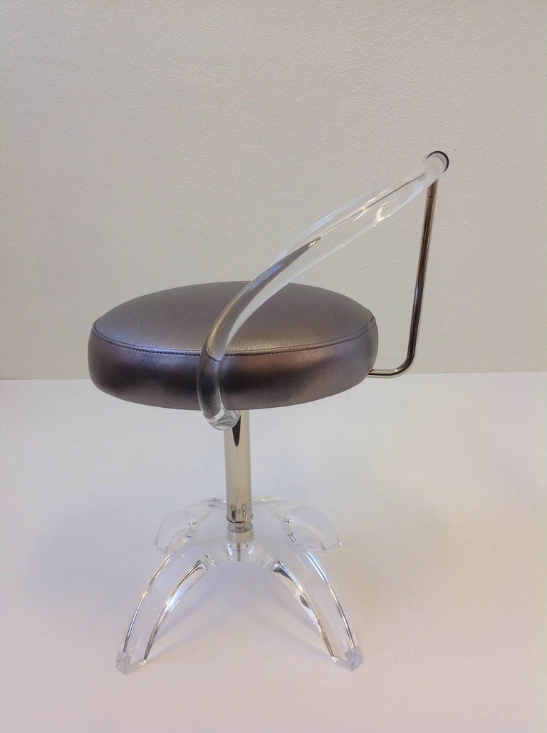 Acrylic and Polished Nickel Swivel Vanity Stool by Charles Hollis Jones