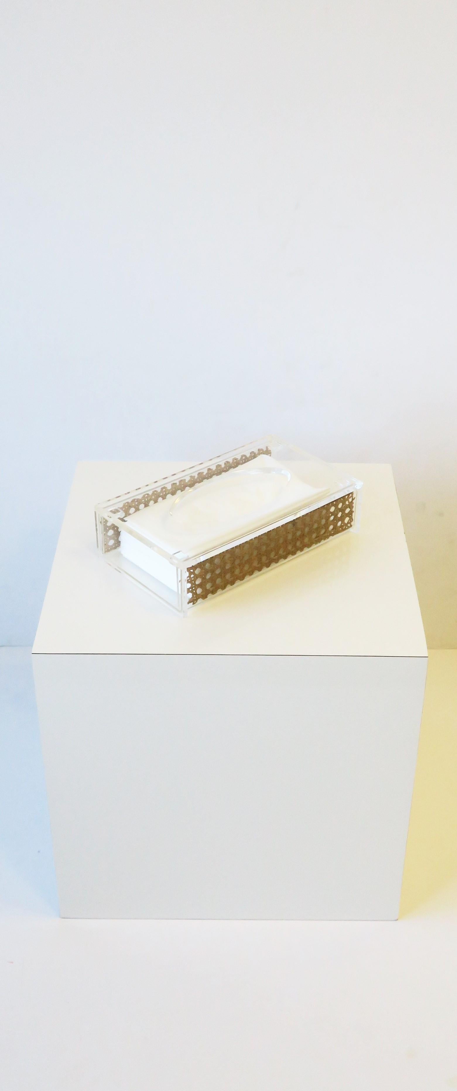 Modern Wicker Cane and Acrylic Tissue Box Holder Cover in the style of Dior For Sale