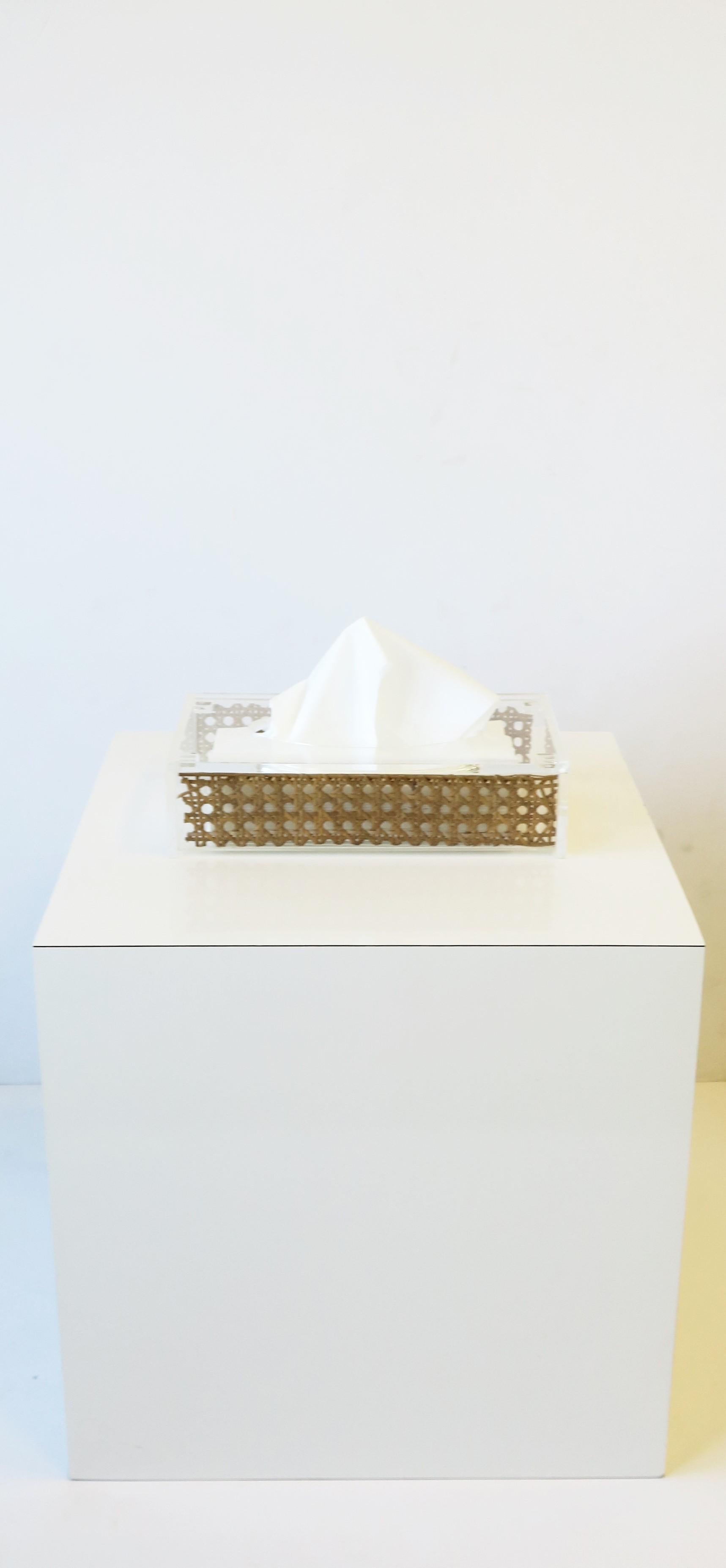 20th Century Wicker Cane and Acrylic Tissue Box Holder Cover in the style of Dior For Sale