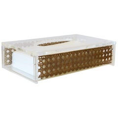 Wicker Cane and Acrylic Tissue Box Holder Cover 