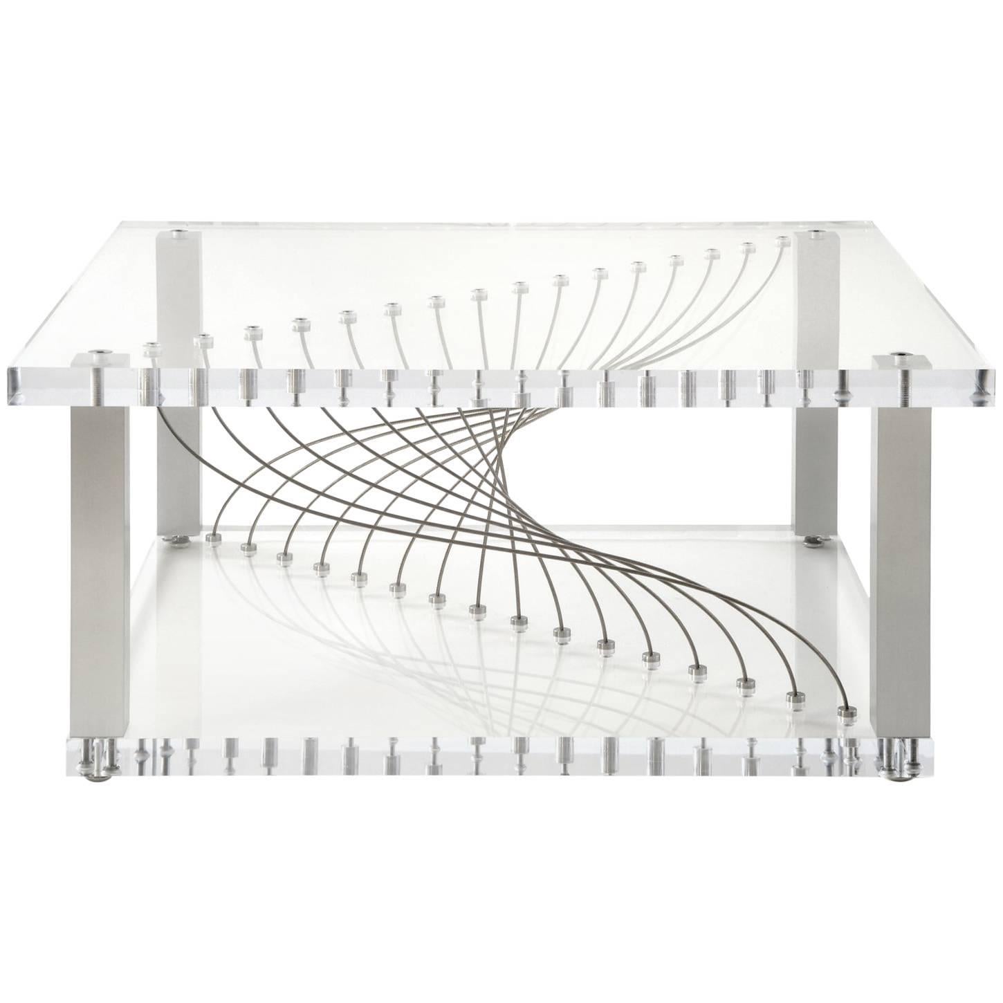 Acrylic Modern Coffee Table by Peter Harrison, Plexiglass Metal & Lucite Stock For Sale