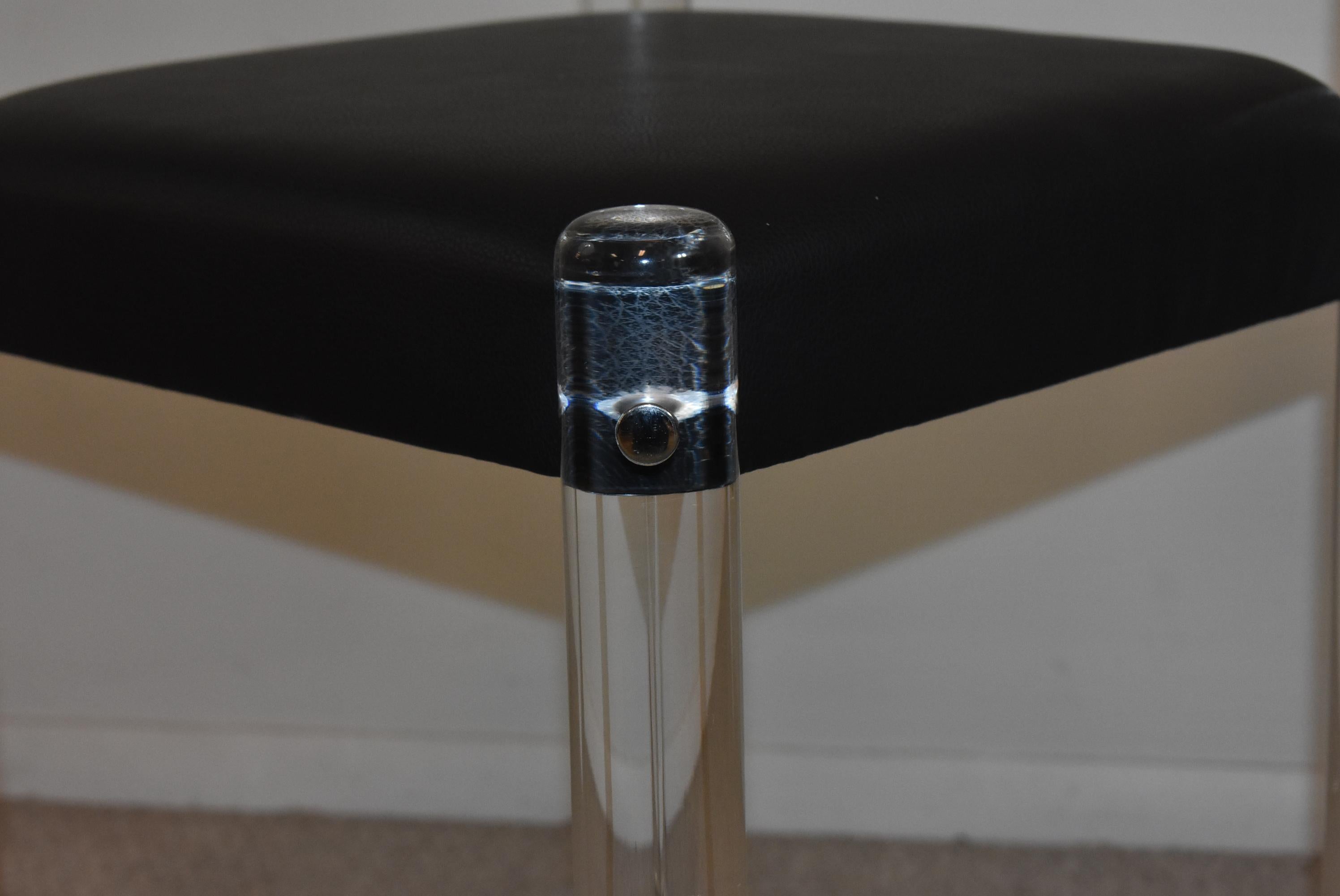 Acrylic Bar Stools with Black Leather Seats For Sale 1