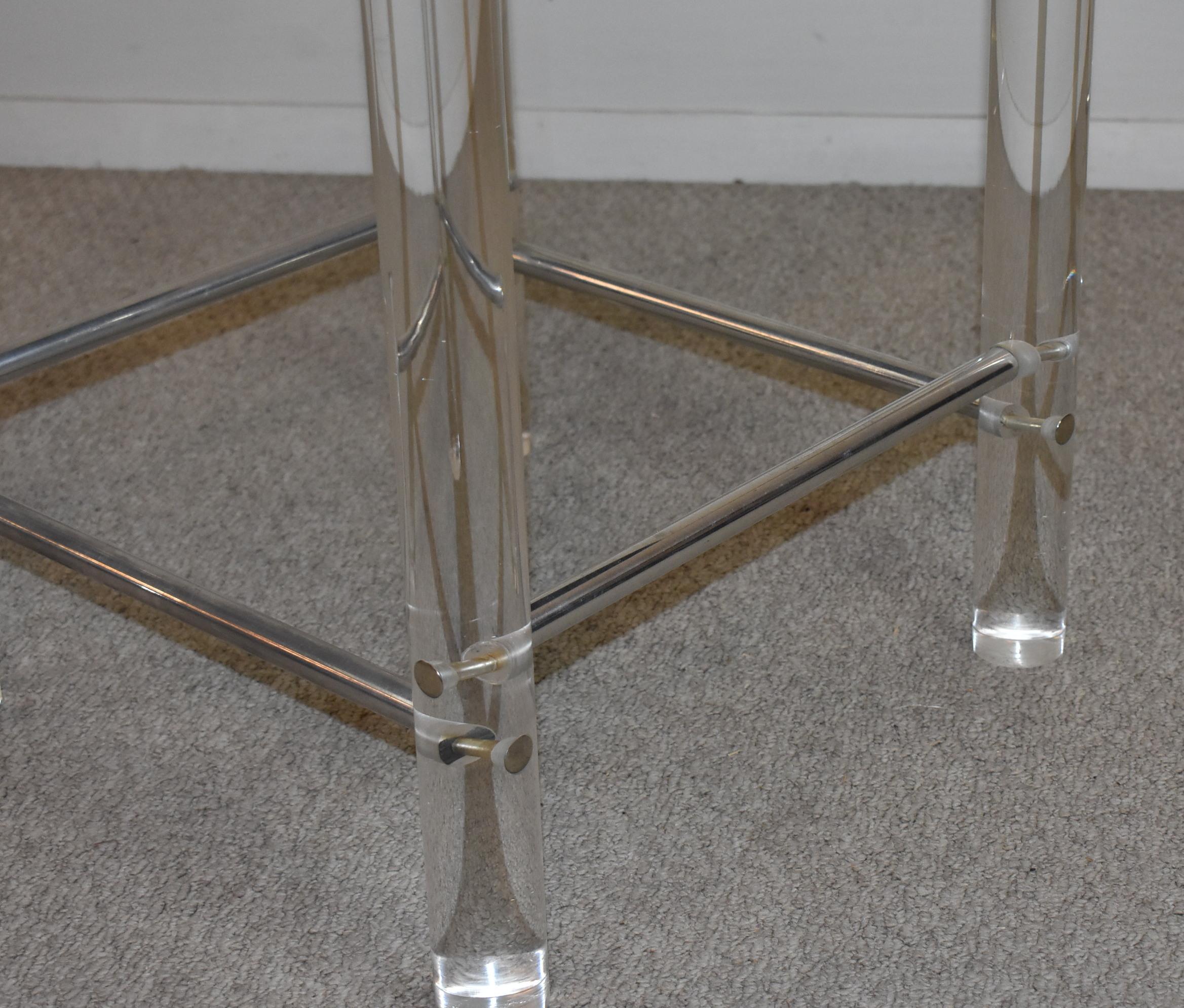 Acrylic Bar Stools with Black Leather Seats For Sale 3