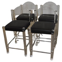 Acrylic Bar Stools with Black Leather Seats