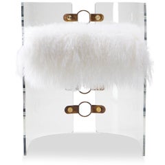 Acrylic, Brass, Bronze Steel, White Mongolian Sheepskin Dining Chair Egg Designs