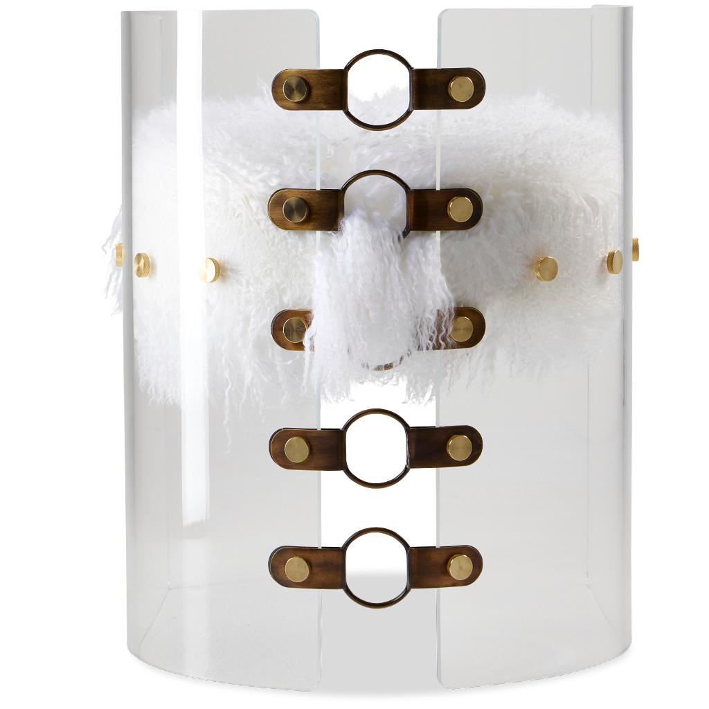 Acrylic, Brass, Bronze Steel and White Mongolian Sheepskin Jetson Dining Chair In New Condition For Sale In Bothas Hill, KZN