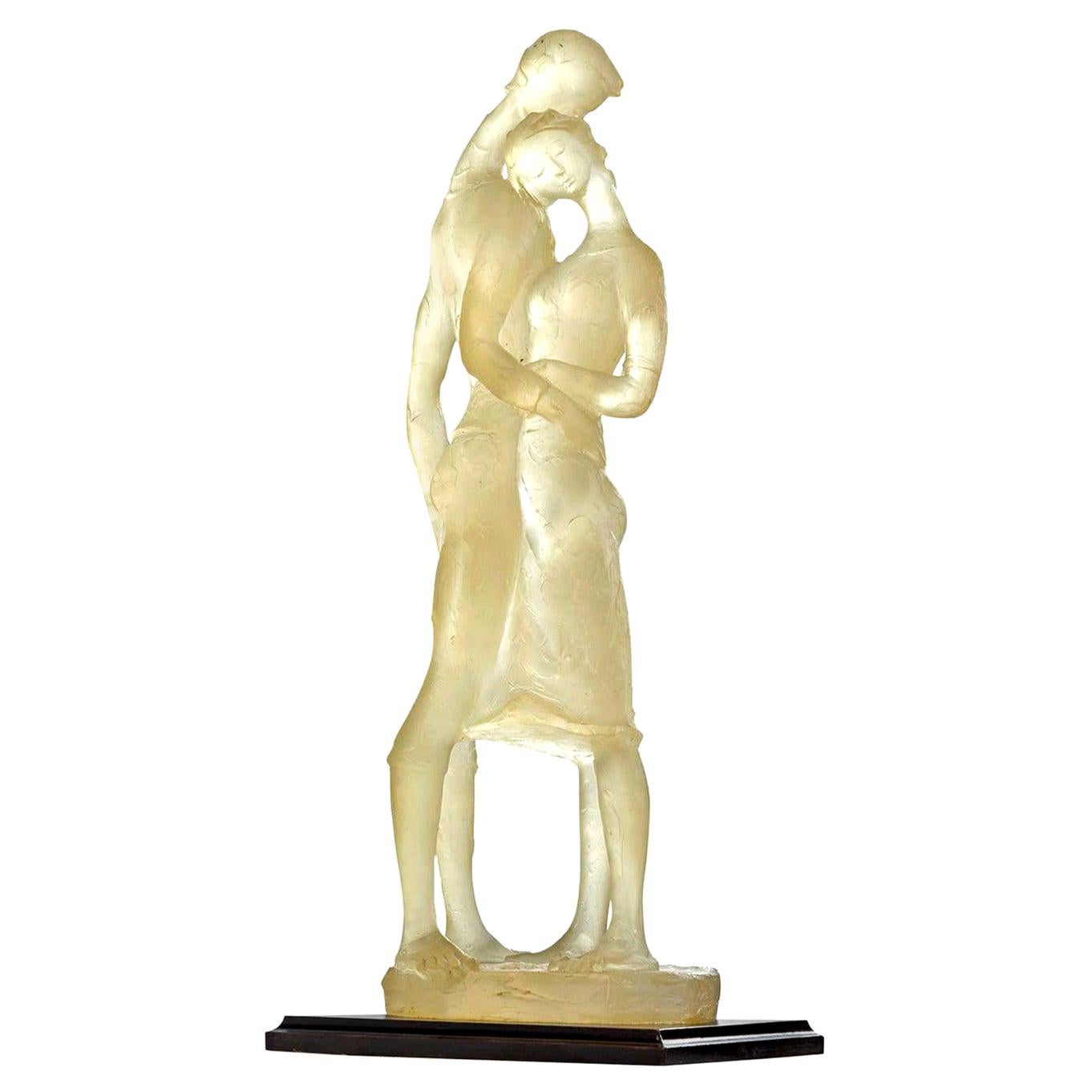 Acrylic Clear Resin Acrylic Lovers Embrace Figural Sculpture, Signed