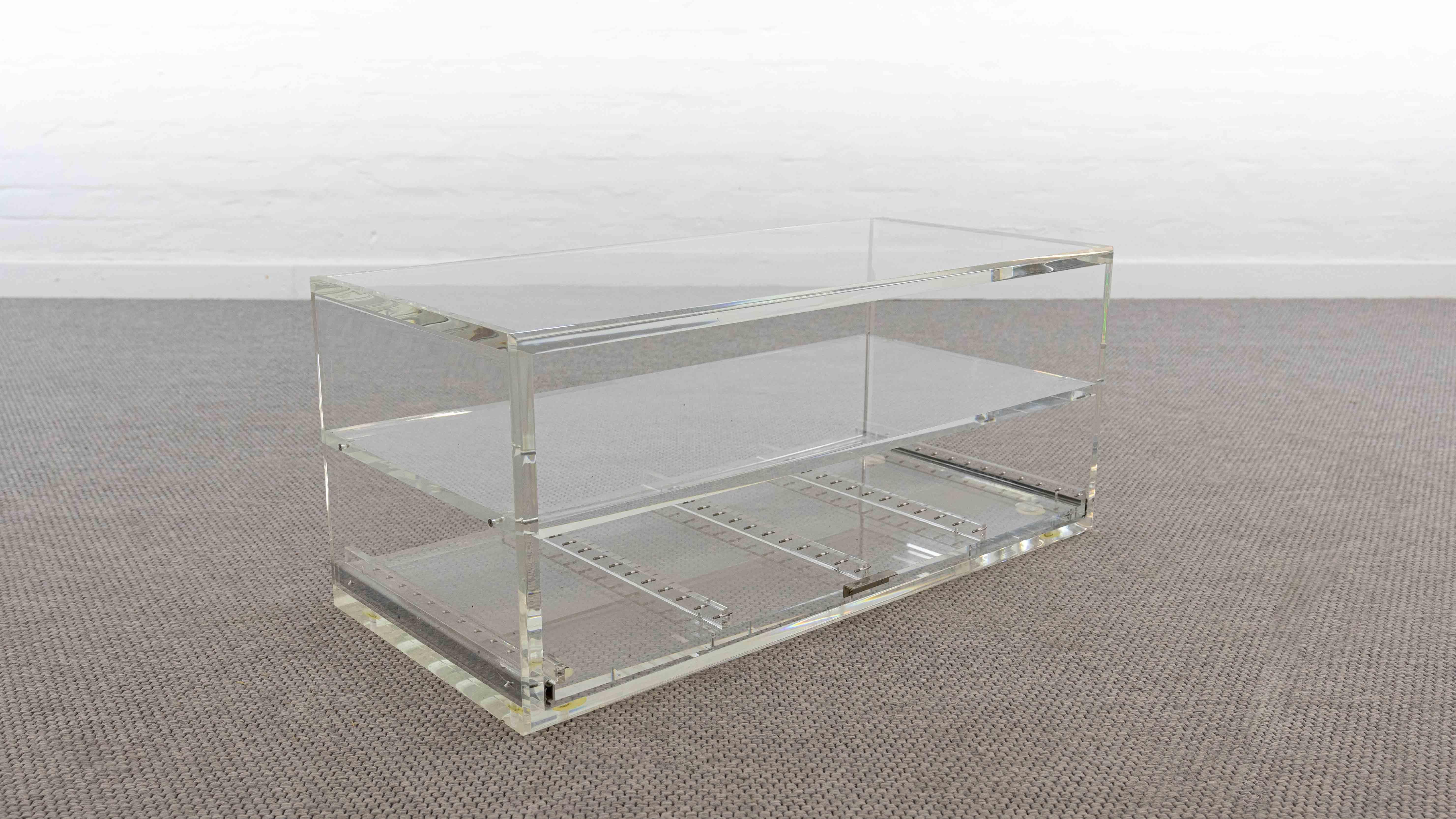 European Acrylic Coffee Table with Drawer, Plexiglass Lucite