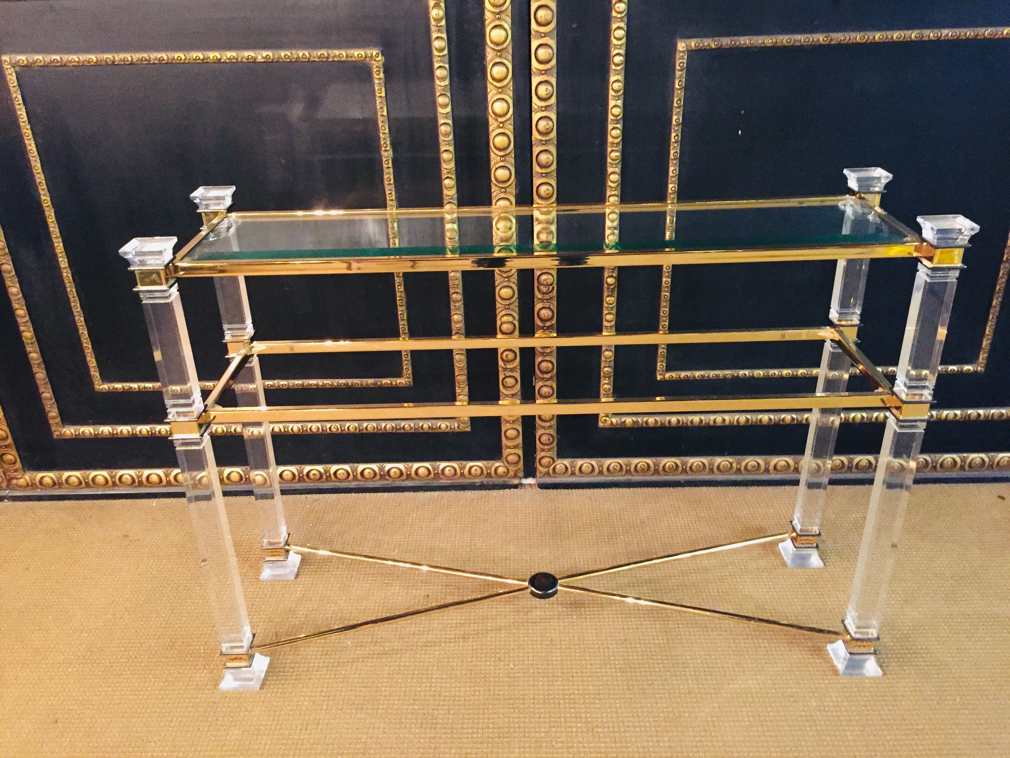 Glazed Acrylic Console 2 Glass Plates on Four Rectangular Columns