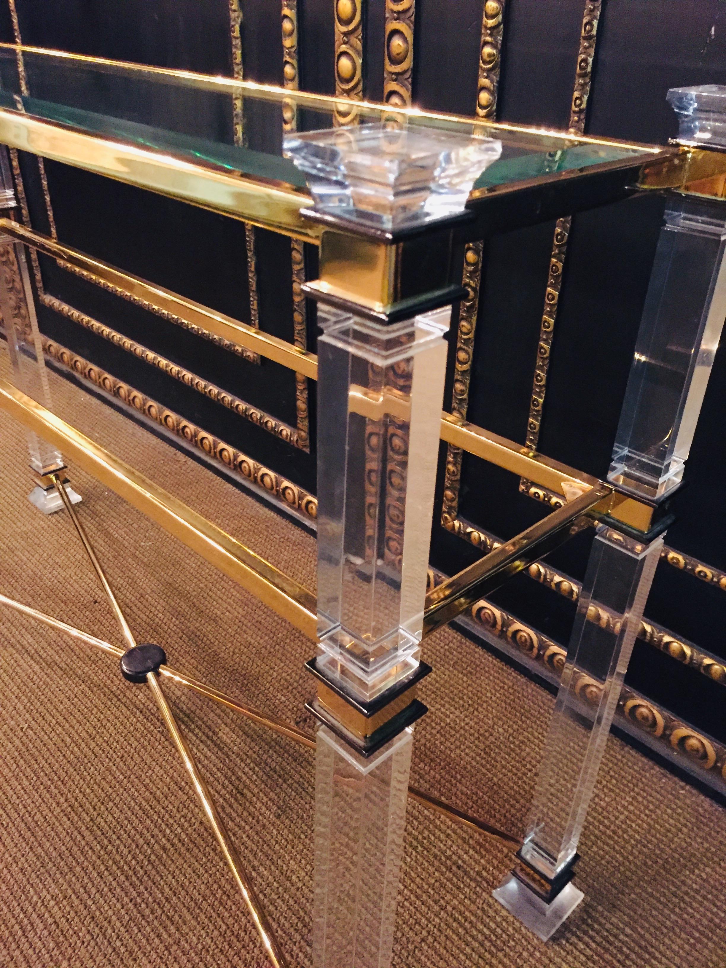 20th Century Acrylic Console 2 Glass Plates on Four Rectangular Columns