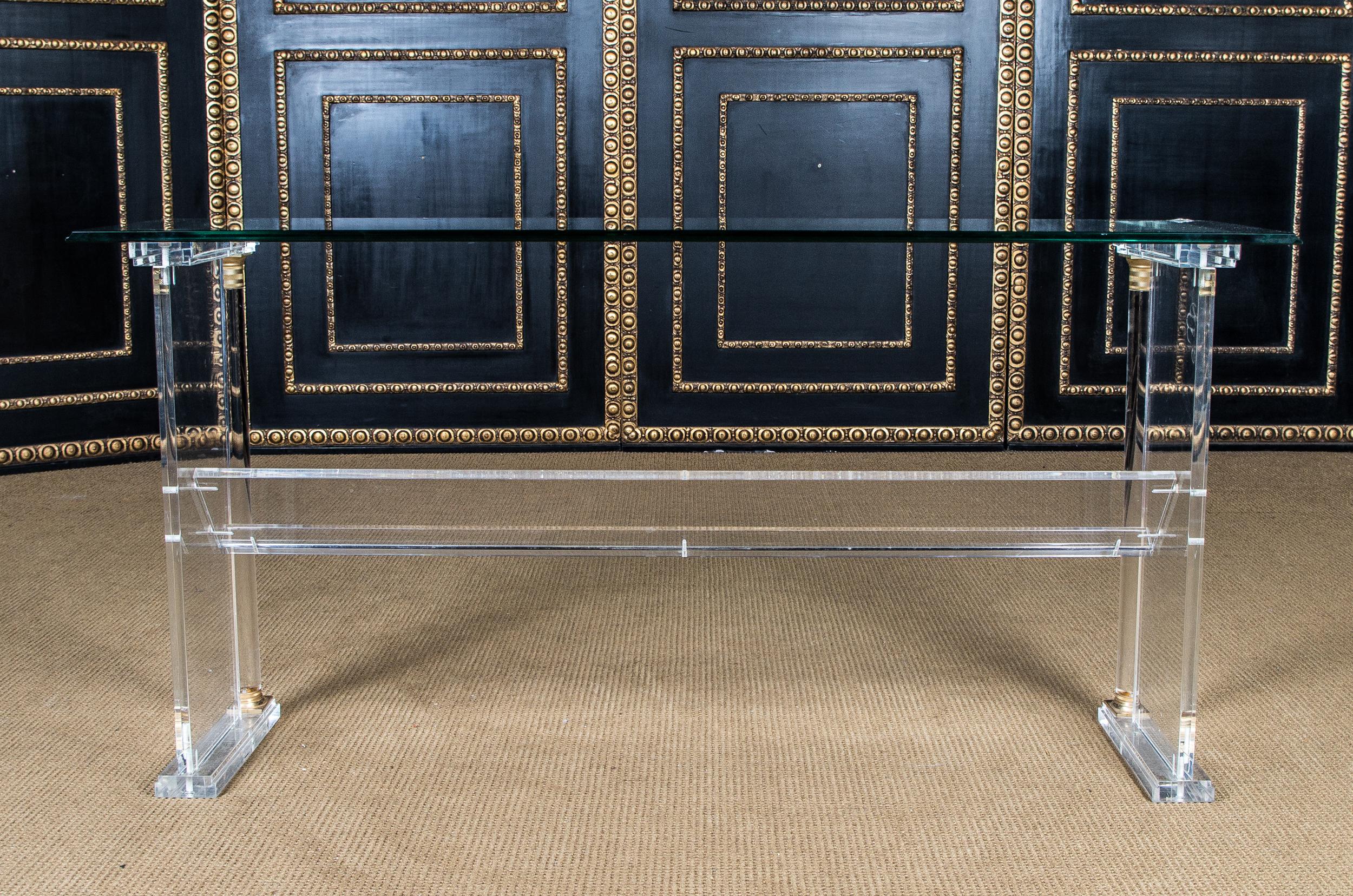 Acrylic Console Table with Gold Painting and Columns glazed Art Deco  7