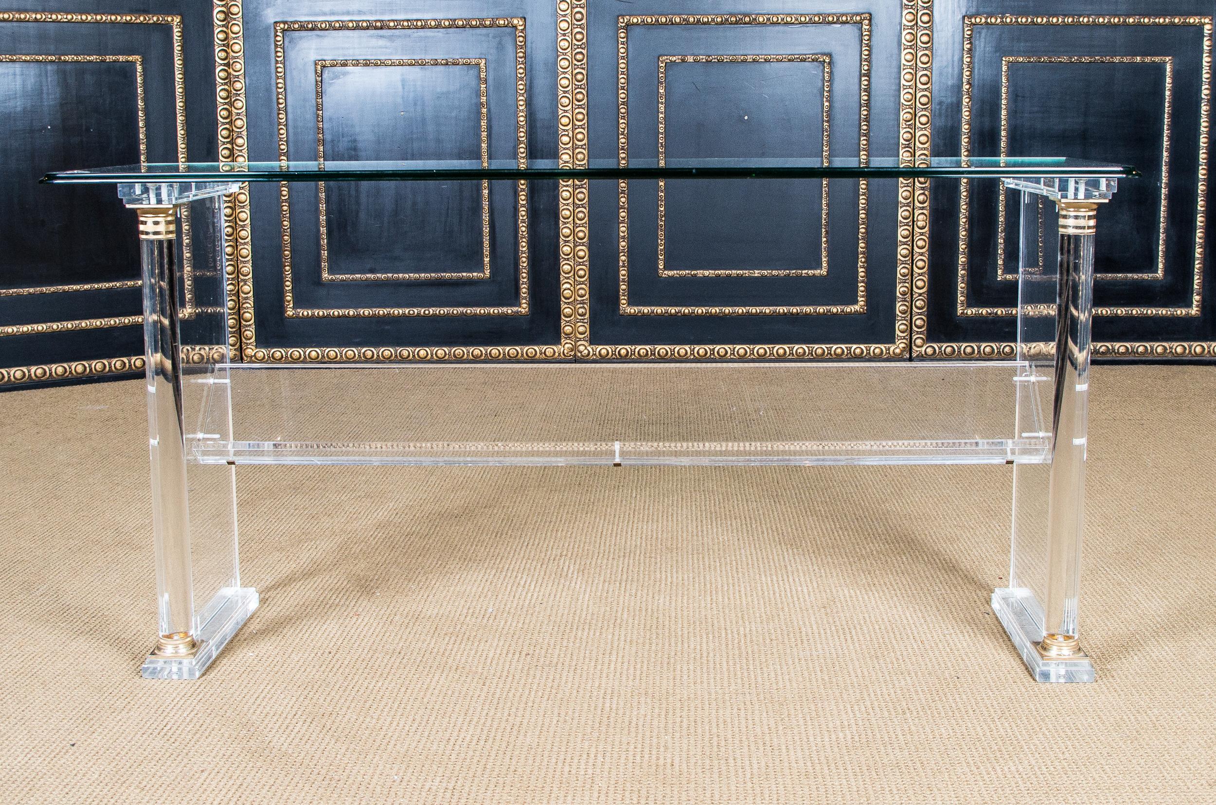 Modern Acrylic Console Table with Gold Painting and Columns glazed Art Deco 