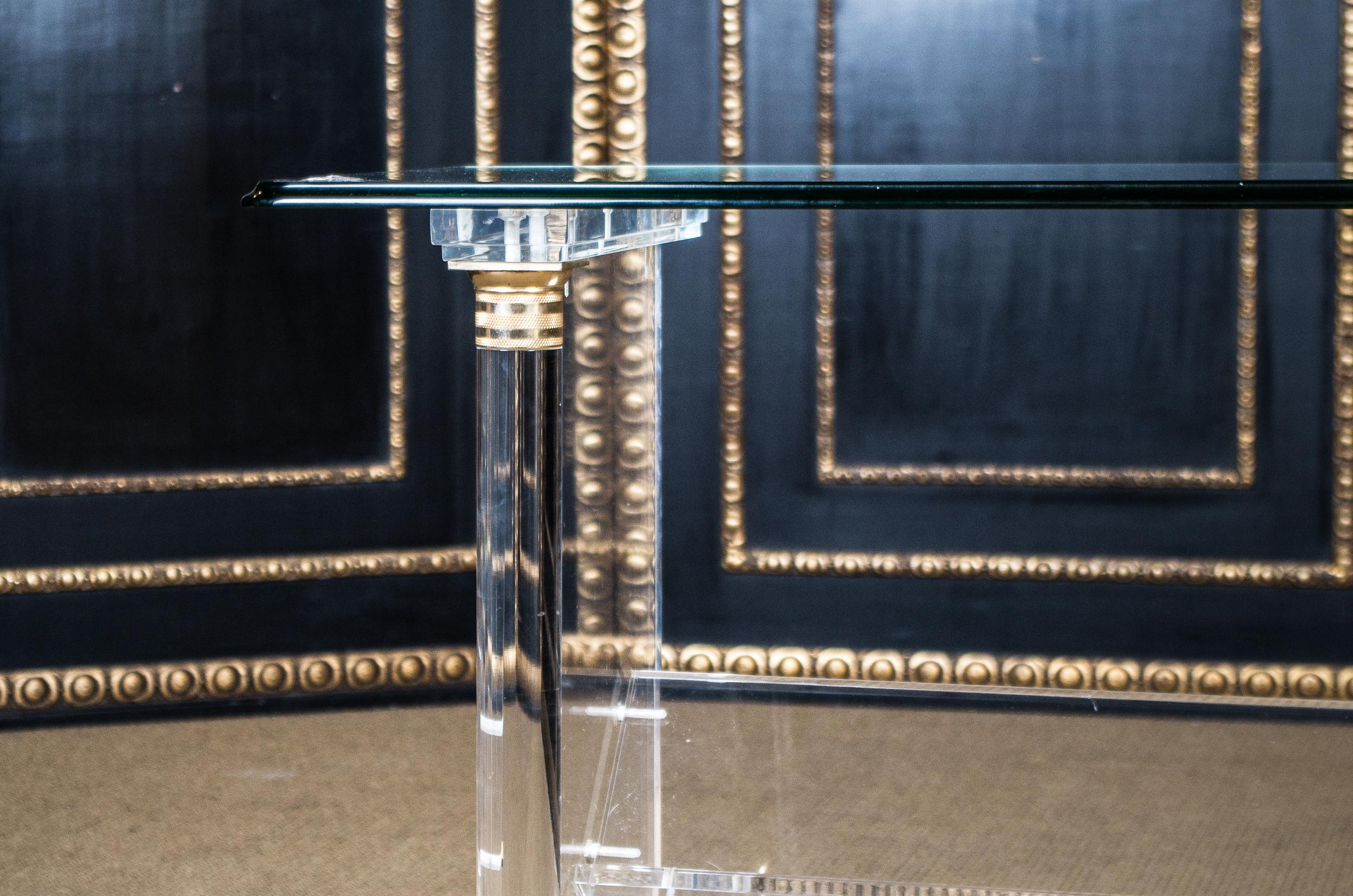 Acrylic Console Table with Gold Painting and Columns glazed Art Deco  In Good Condition In Berlin, DE