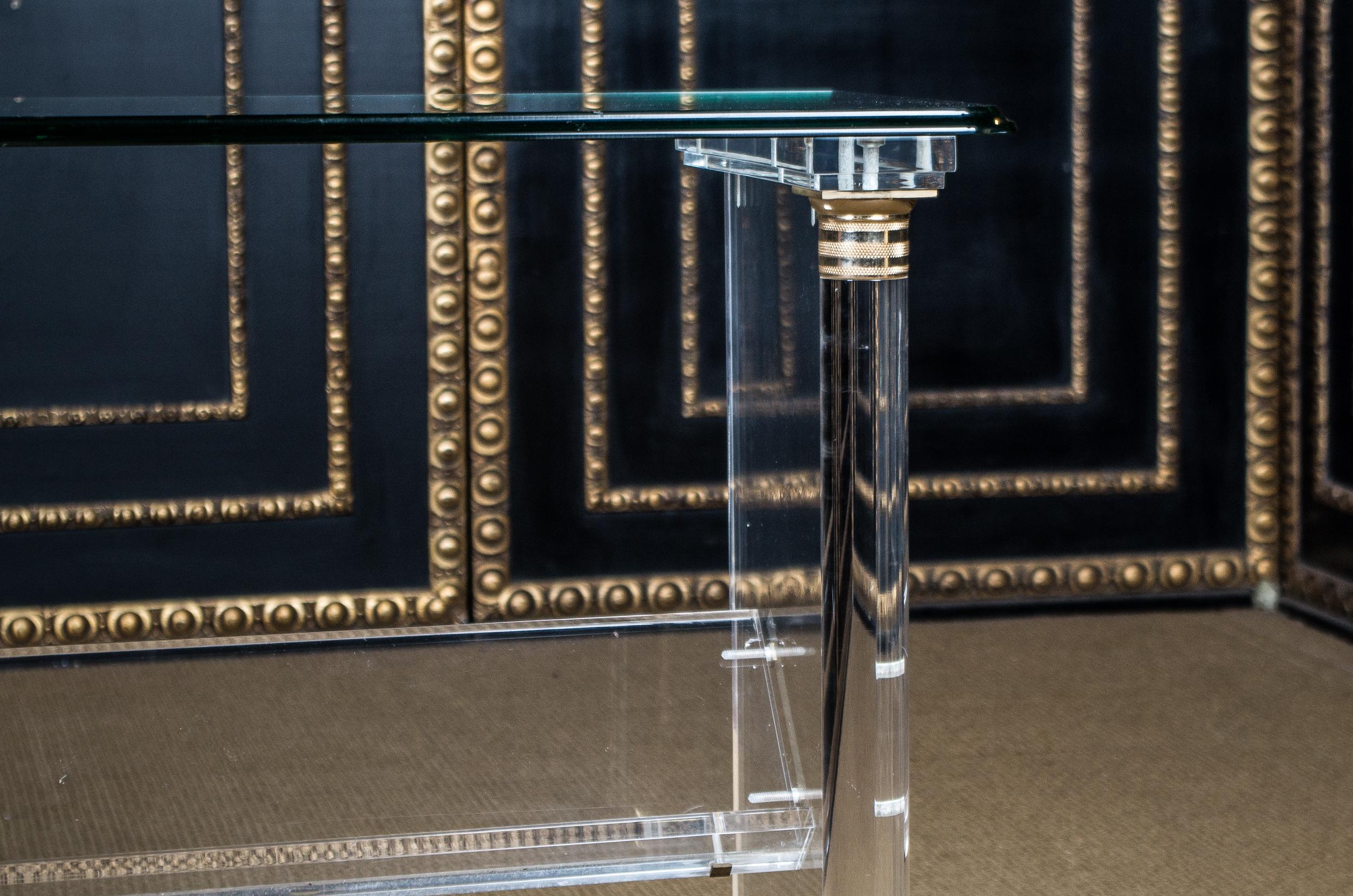 20th Century Acrylic Console Table with Gold Painting and Columns glazed Art Deco 