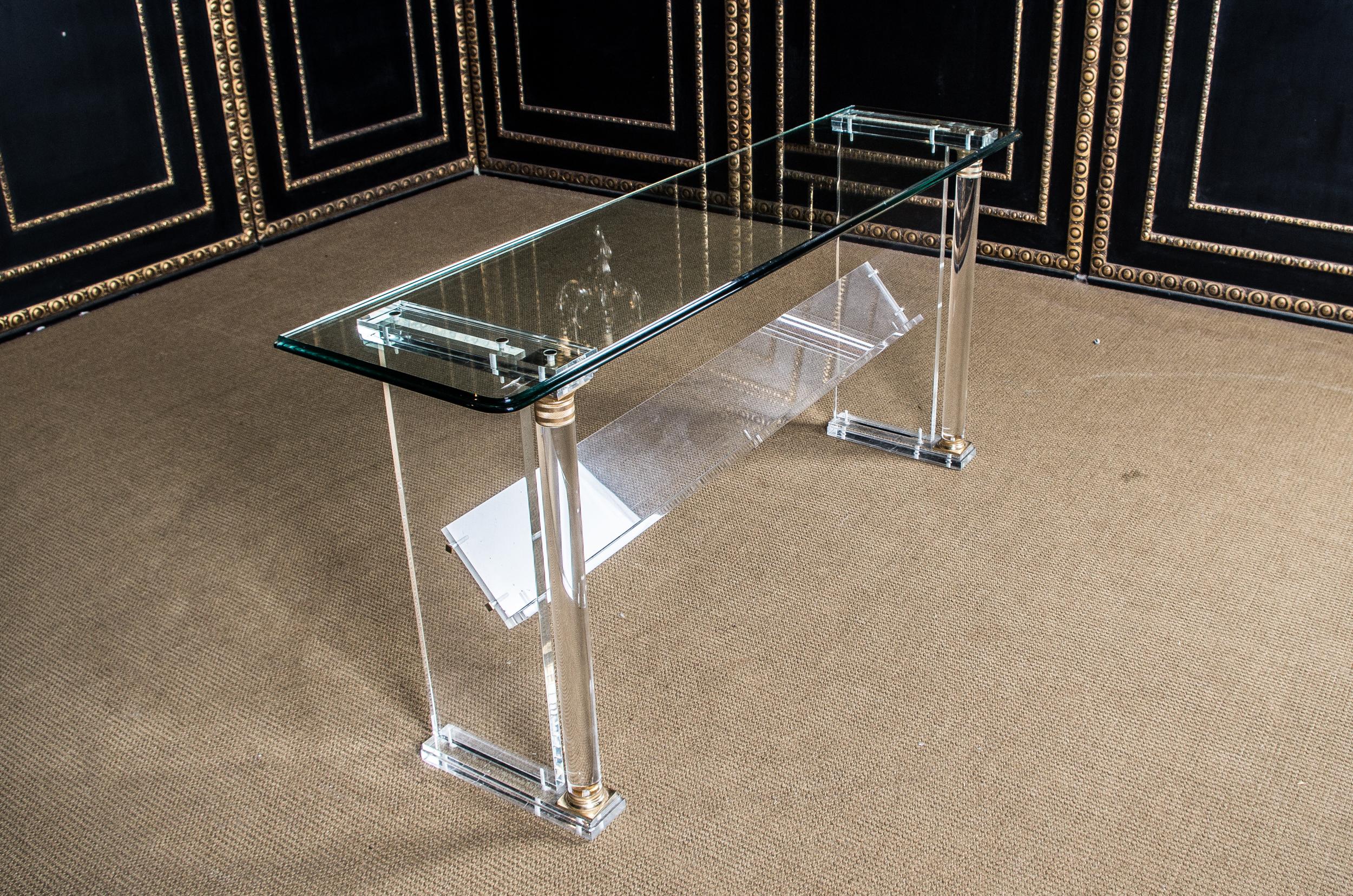 Acrylic Console Table with Gold Painting and Columns glazed Art Deco  1