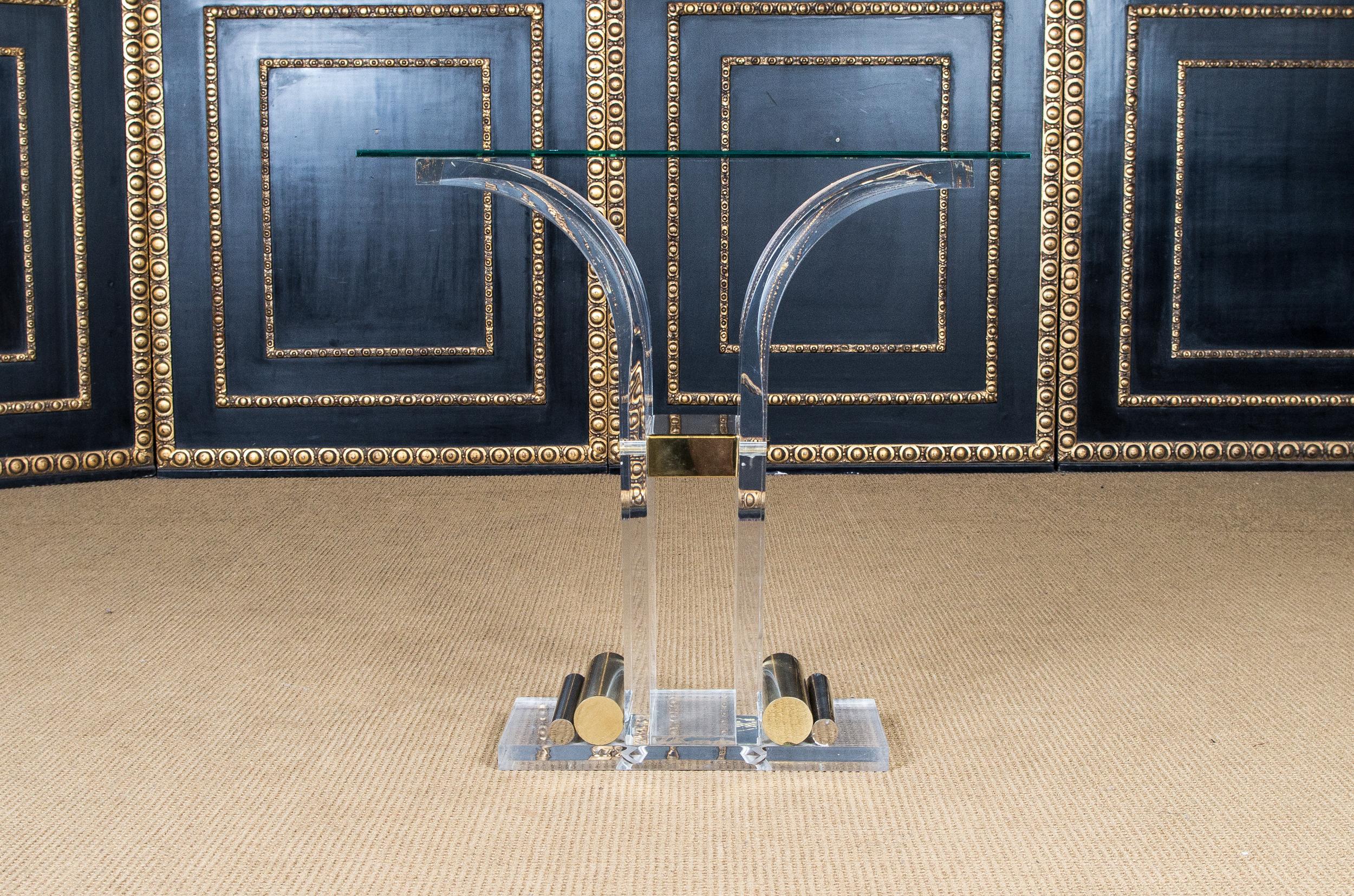 German Acrylic Console Table with Golden Paint