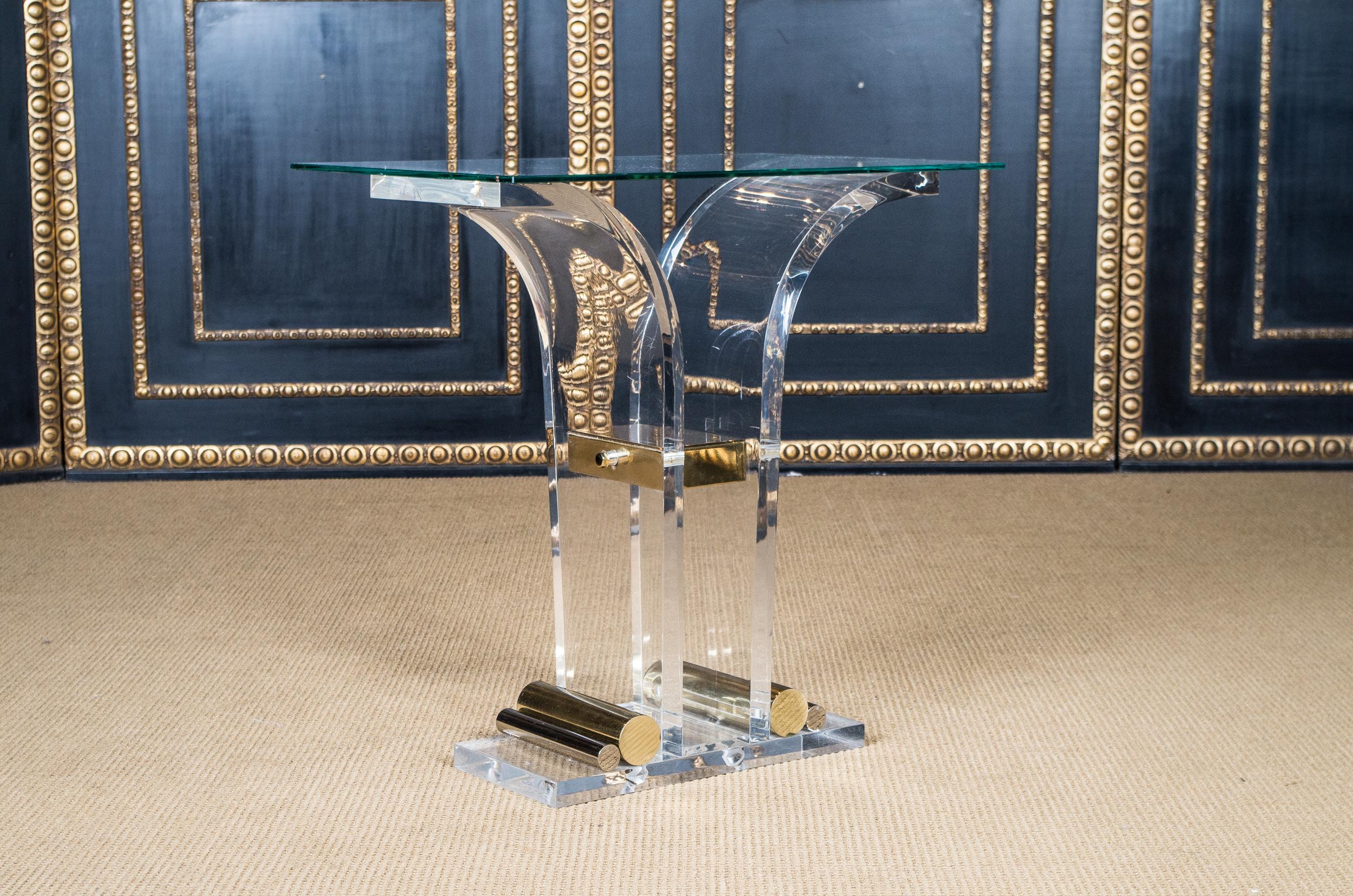 Contemporary Acrylic Console Table with Golden Paint