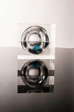 Acrylic Cube Box with Spherical Cavity, Attributed to Albrizzi, 1970s