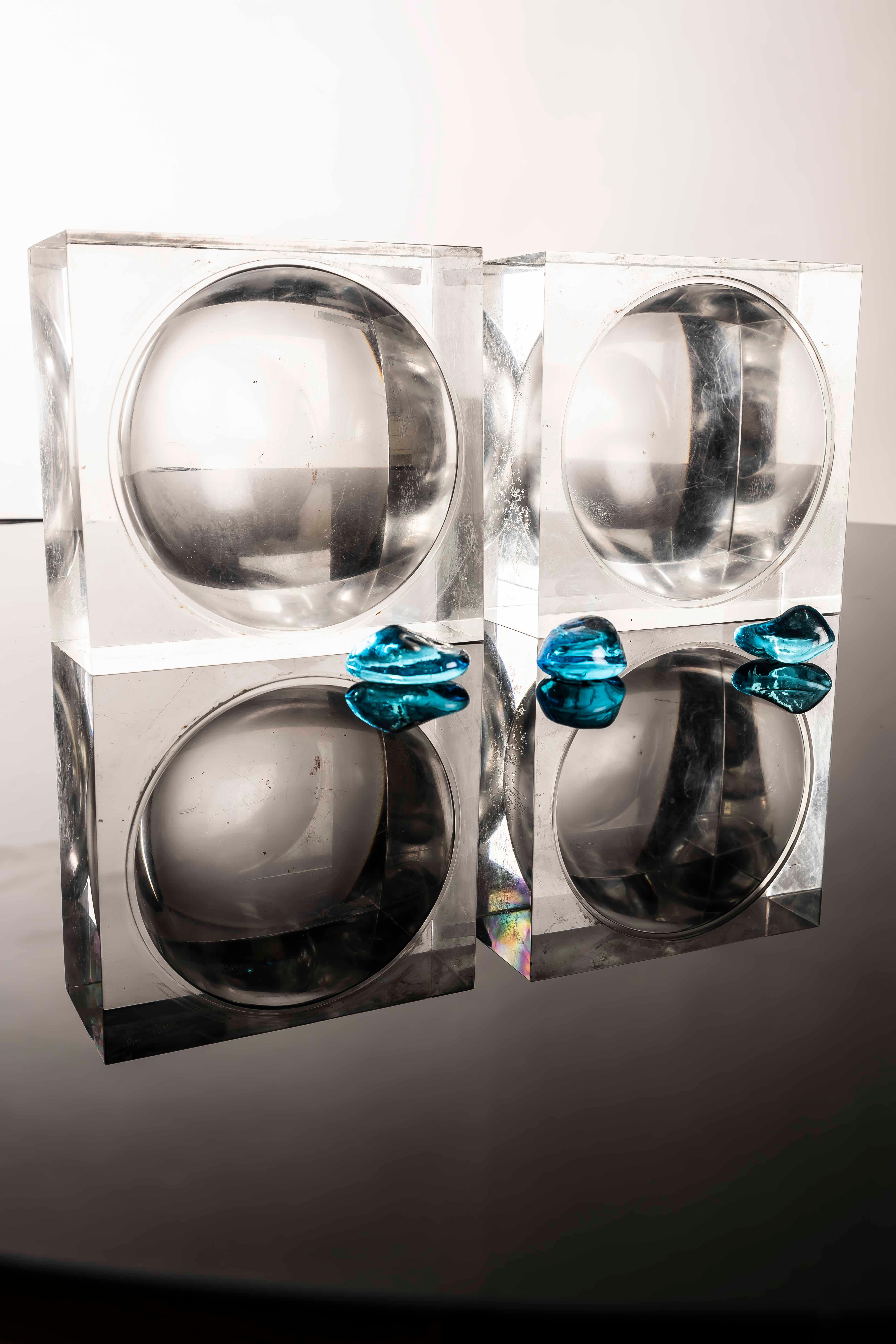 Acrylic Cube Box with Spherical Cavity, Attributed to Albrizzi, 1970s In Good Condition For Sale In BARCELONA, ES