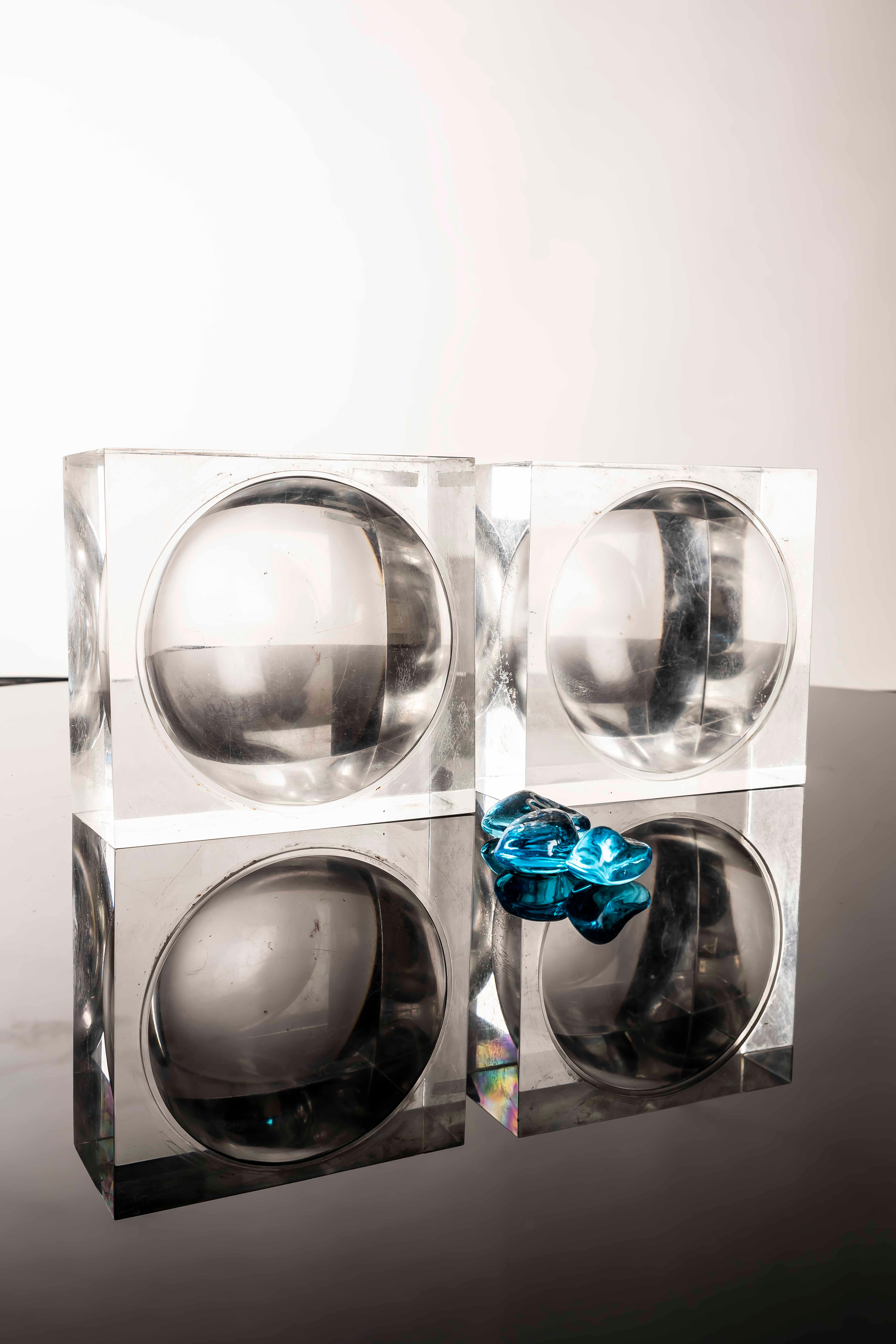 Late 20th Century Acrylic Cube Box with Spherical Cavity, Attributed to Albrizzi, 1970s For Sale