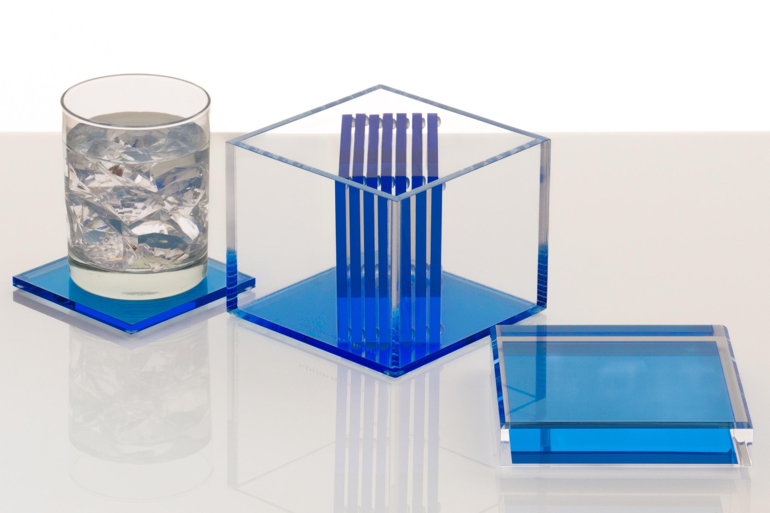 American Acrylic Cubic Box in Lagoon by Designer Alexandra Von Furstenberg For Sale