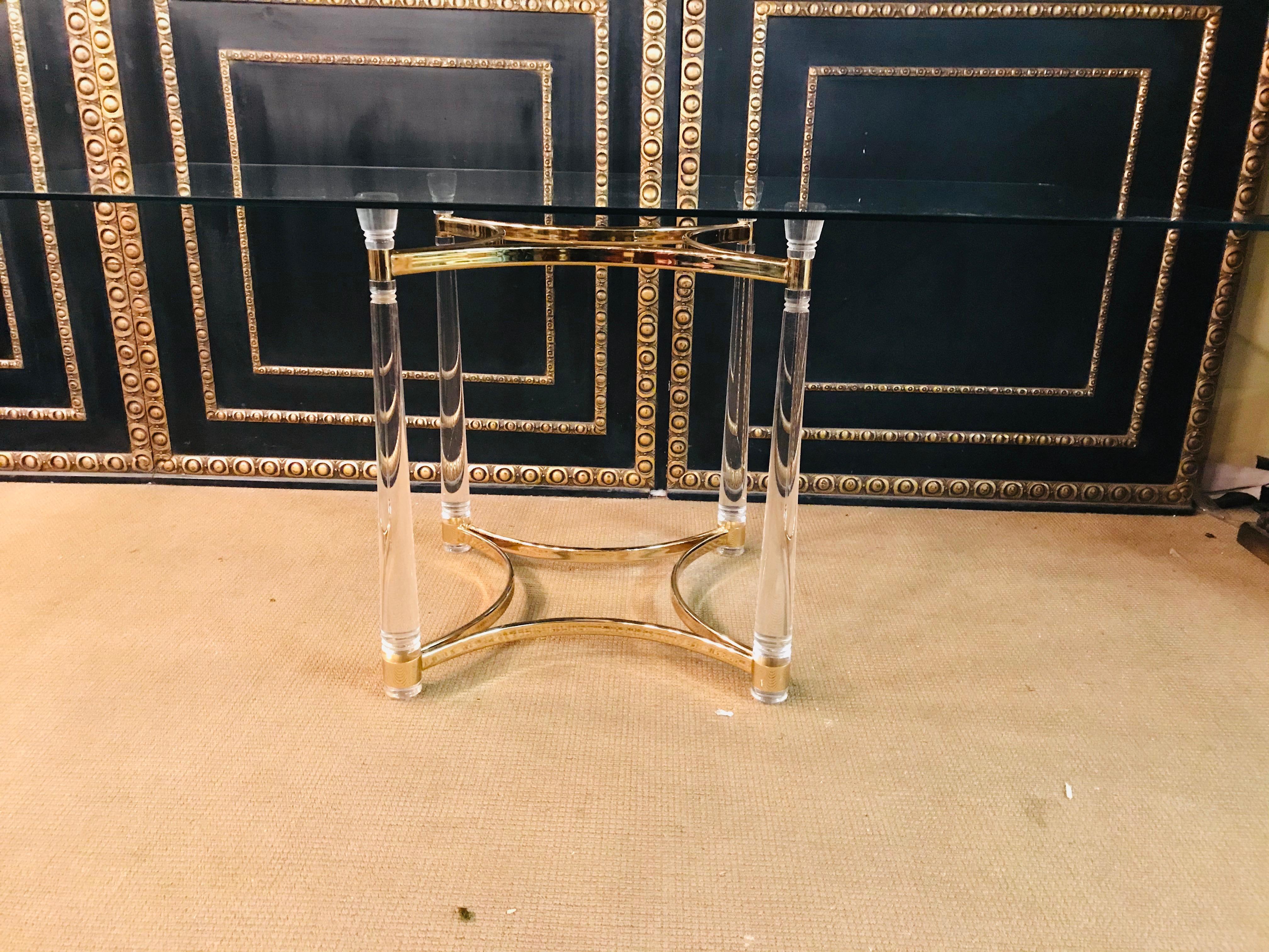 Italian Acrylic Dining Table with Four Collumns Legs and rectangular Glass Plate