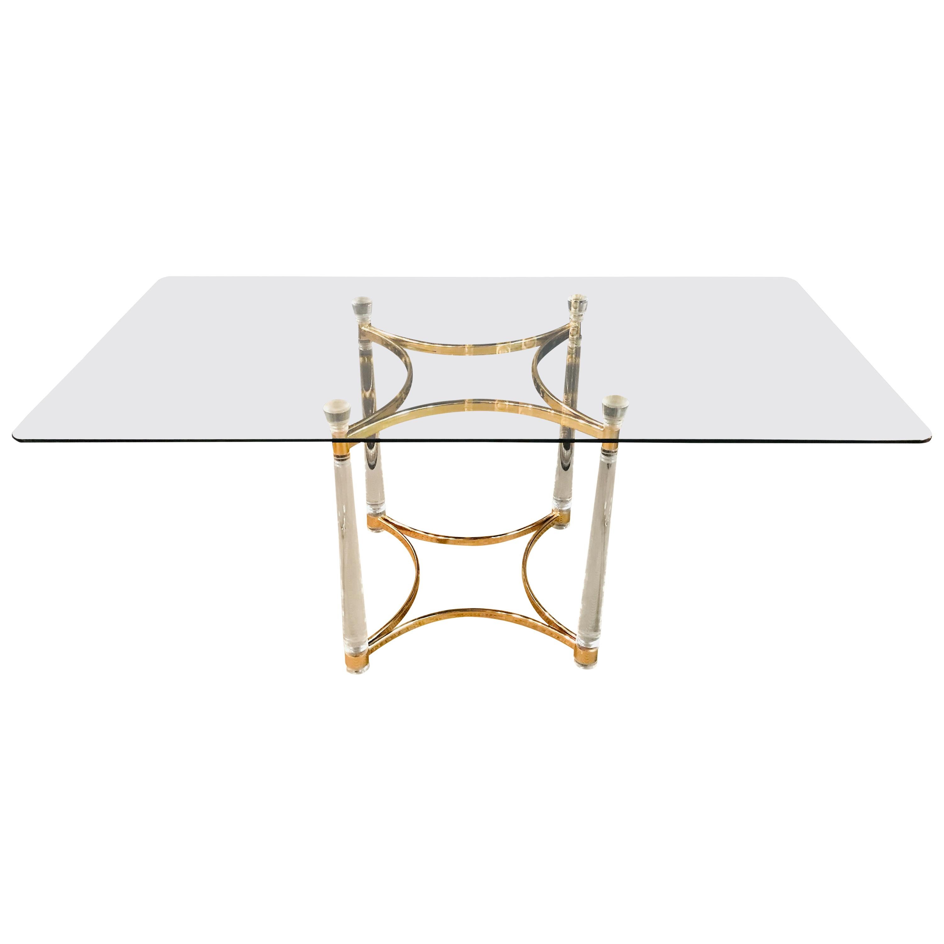 Acrylic Dining Table with Four Collumns Legs and rectangular Glass Plate
