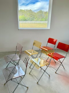 Acrylic Folding Chairs (Giancarlo Piretti-Style) + Chrome Frames, Set of 6