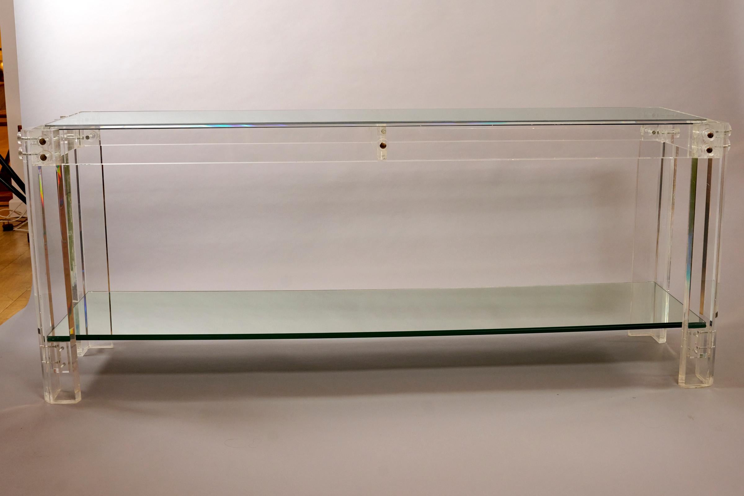 Mid-Century Modern Acrylic, glass and mirror console c1970 att. Hollis Jones For Sale