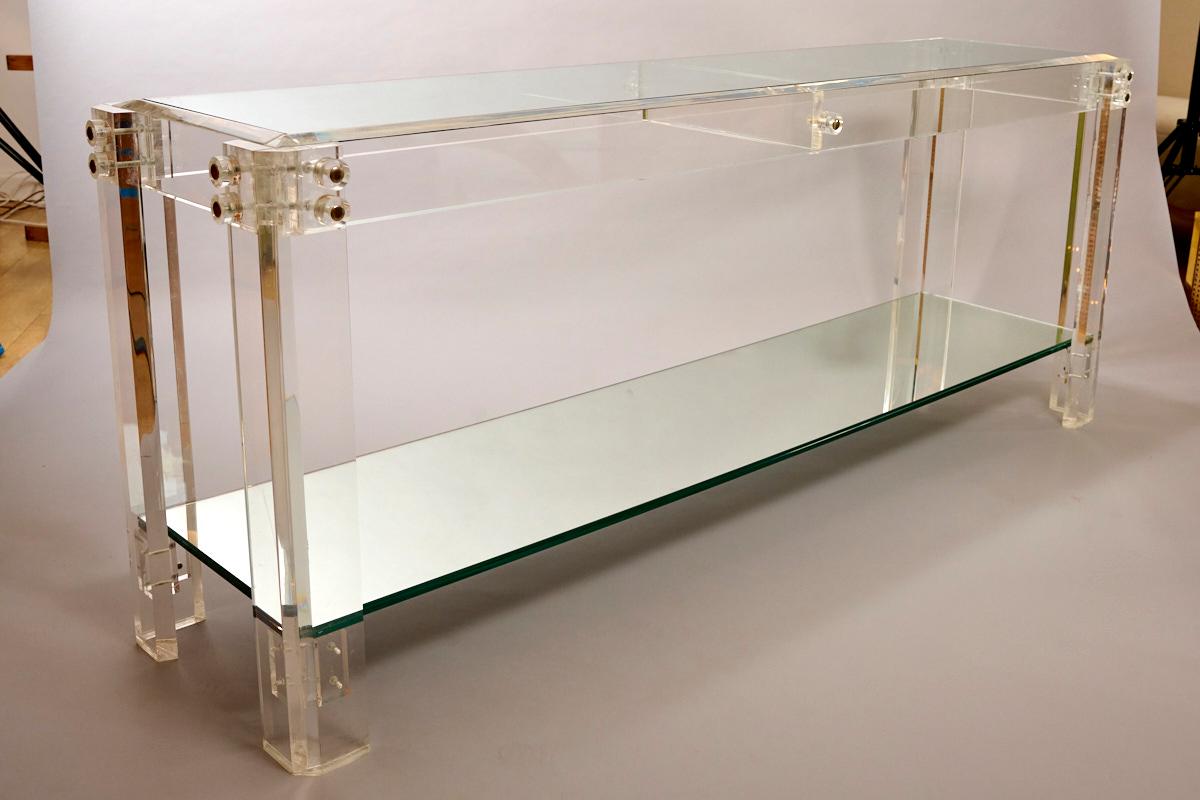 Acrylic, glass and mirror console c1970 att. Hollis Jones For Sale