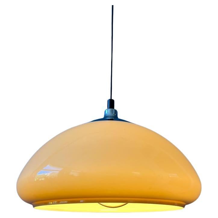 Acrylic Glass Beige Mushroom Pendant Lamp with Chrome Top Cap, 1970s