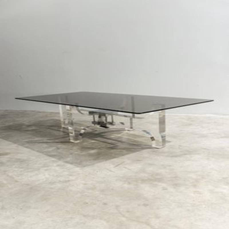 Table basse en verre acrylique par Michel Dumas, 1970 Excellent état - En vente à Andrézieux-Bouthéon, FR