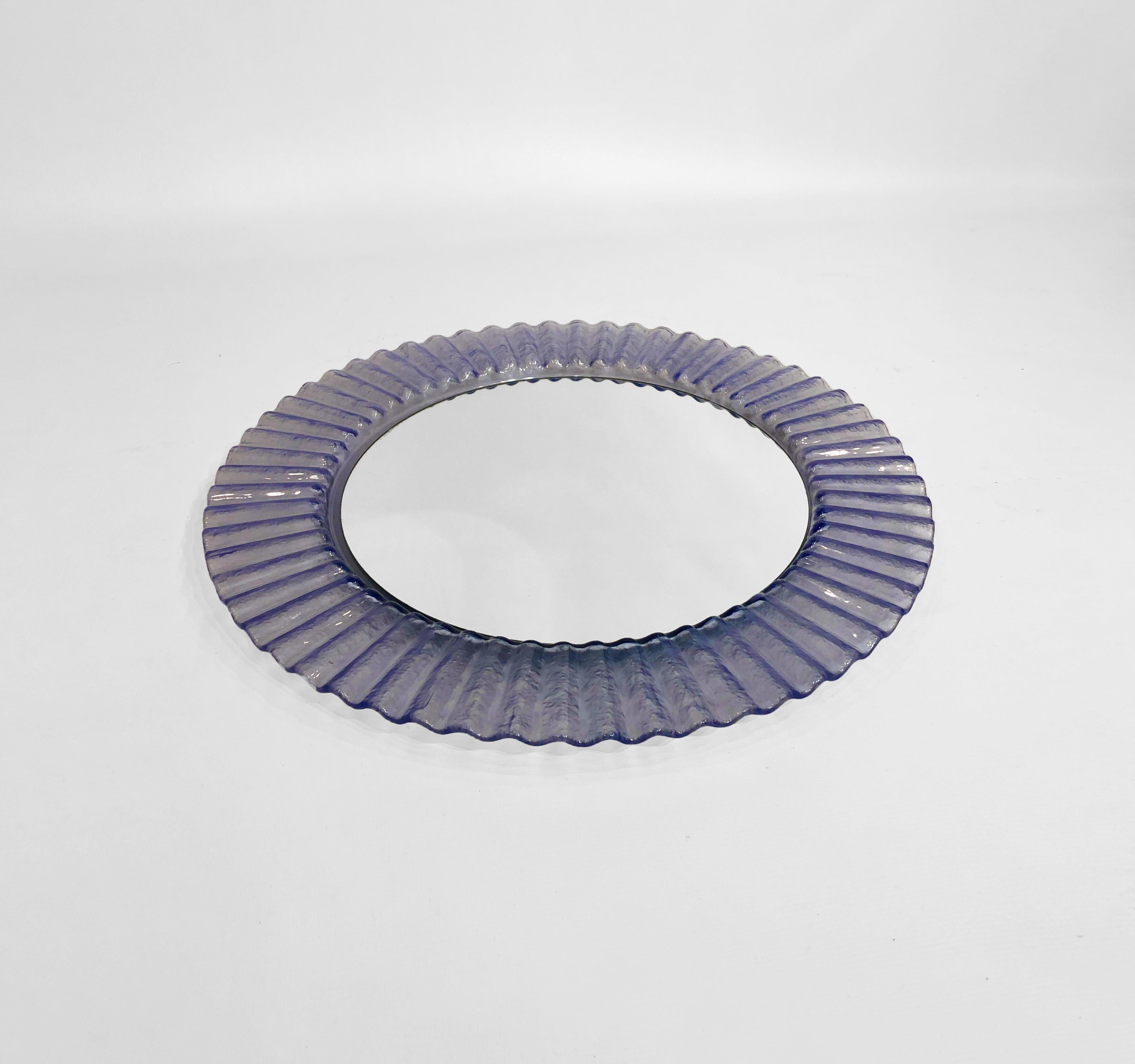 Space Age Acrylic Ice Wave Round Wall Mirror Italian 1970s Post-Modern 1980s Bathroom  For Sale