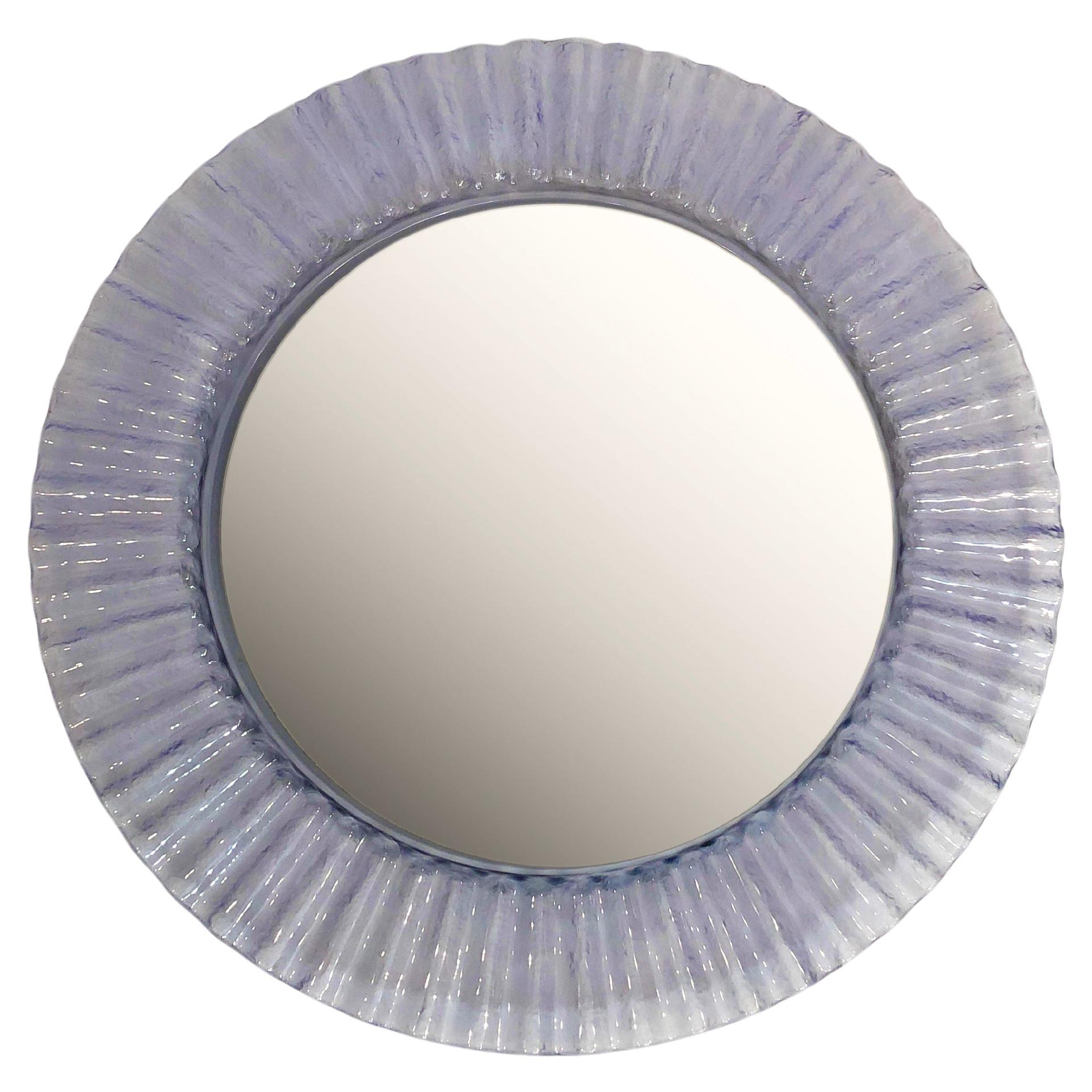 Engineered Wood Round Wall Mirror In Silver Colour