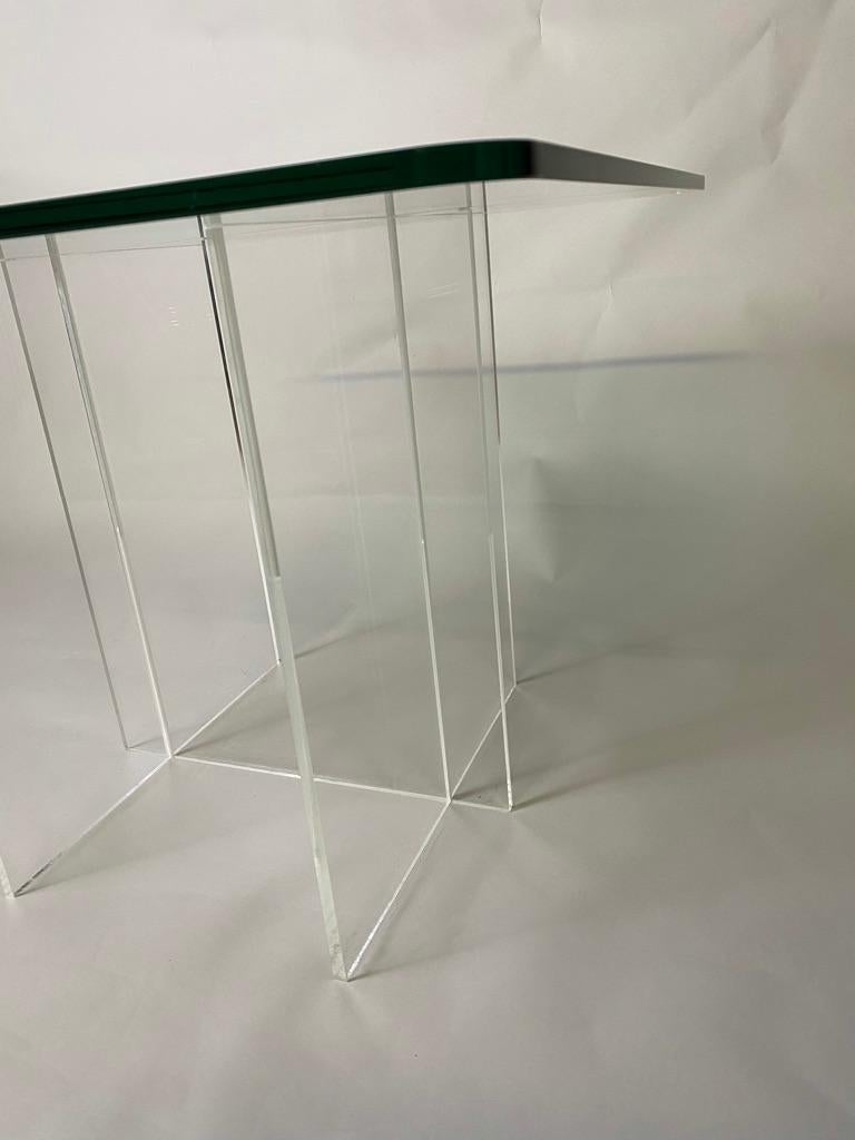 French Acrylic, Lucite Coffee Table with Glass Top 1970s Hollis Style For Sale