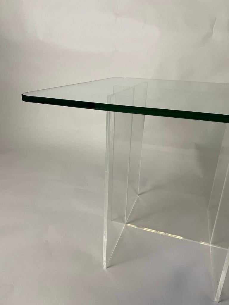 Late 20th Century Acrylic, Lucite Coffee Table with Glass Top 1970s Hollis Style For Sale