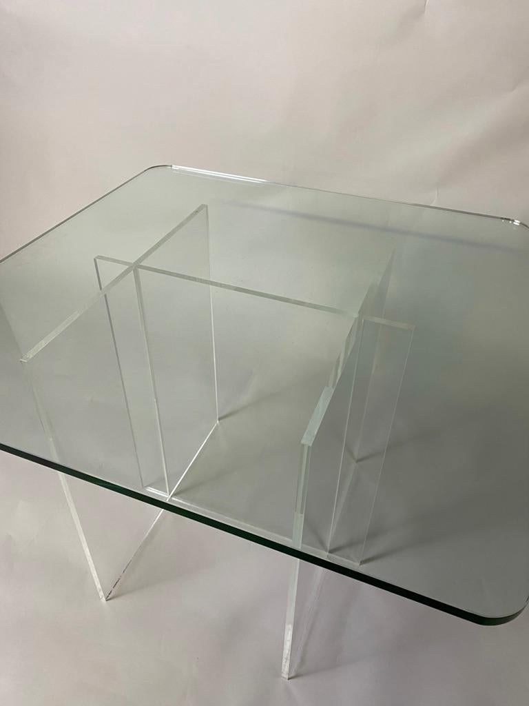 Acrylic, Lucite Coffee Table with Glass Top 1970s Hollis Style For Sale 1