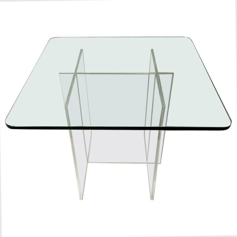 Acrylic, Lucite Coffee Table with Glass Top 1970s Hollis Style For Sale