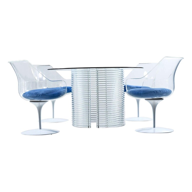 Acrylic Lucite Dining Set, Table and Champagne Chairs by Erwin and