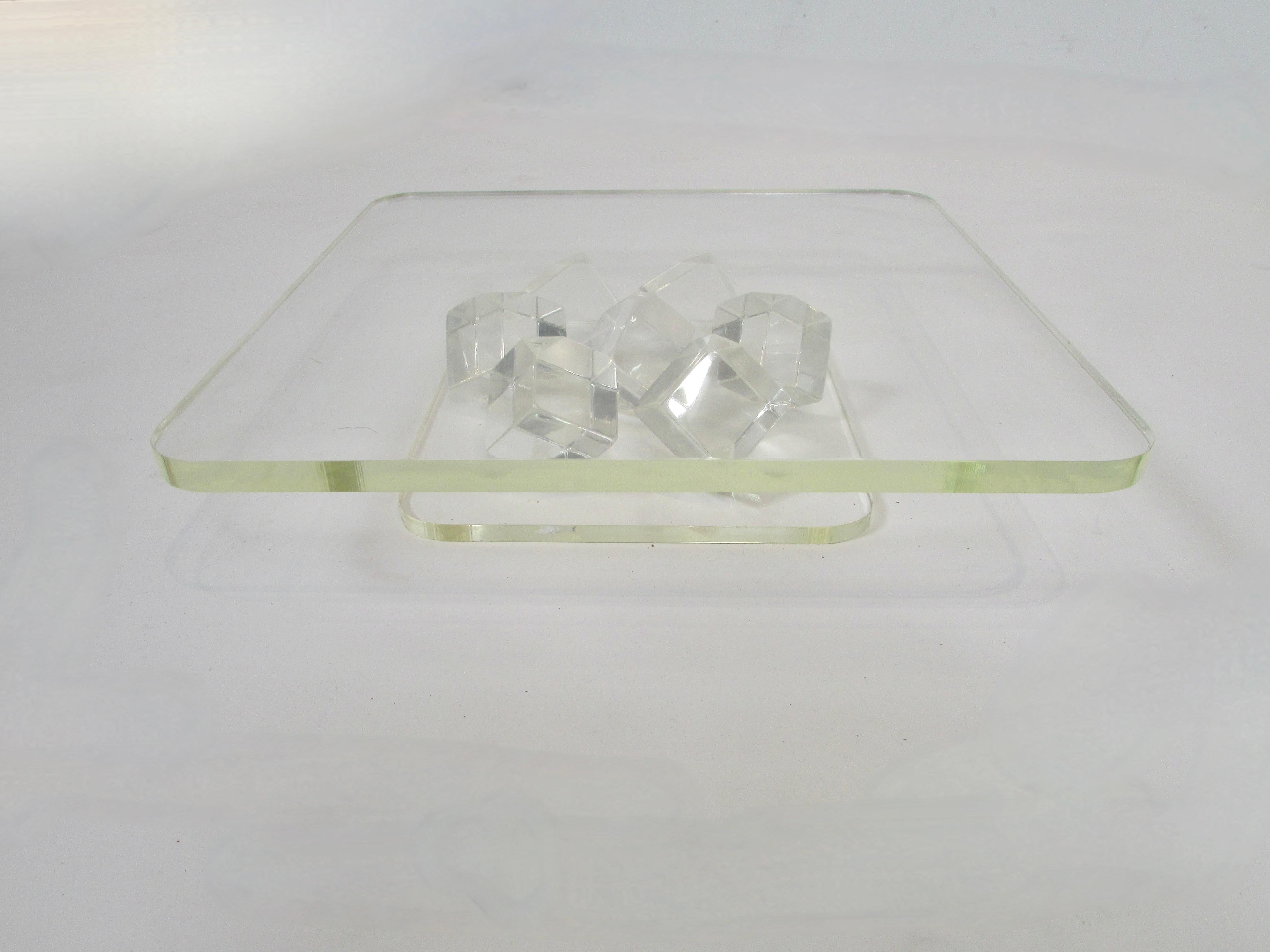 Mid-Century Modern Acrylic Lucite display pedestal with Ice Cube design base For Sale