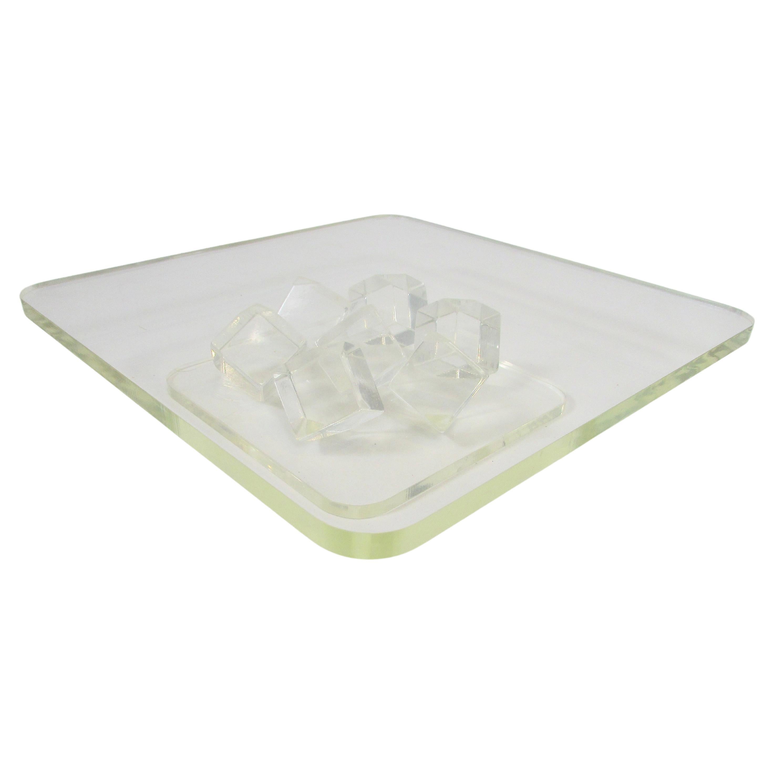 Acrylic Lucite display pedestal with Ice Cube design base For Sale