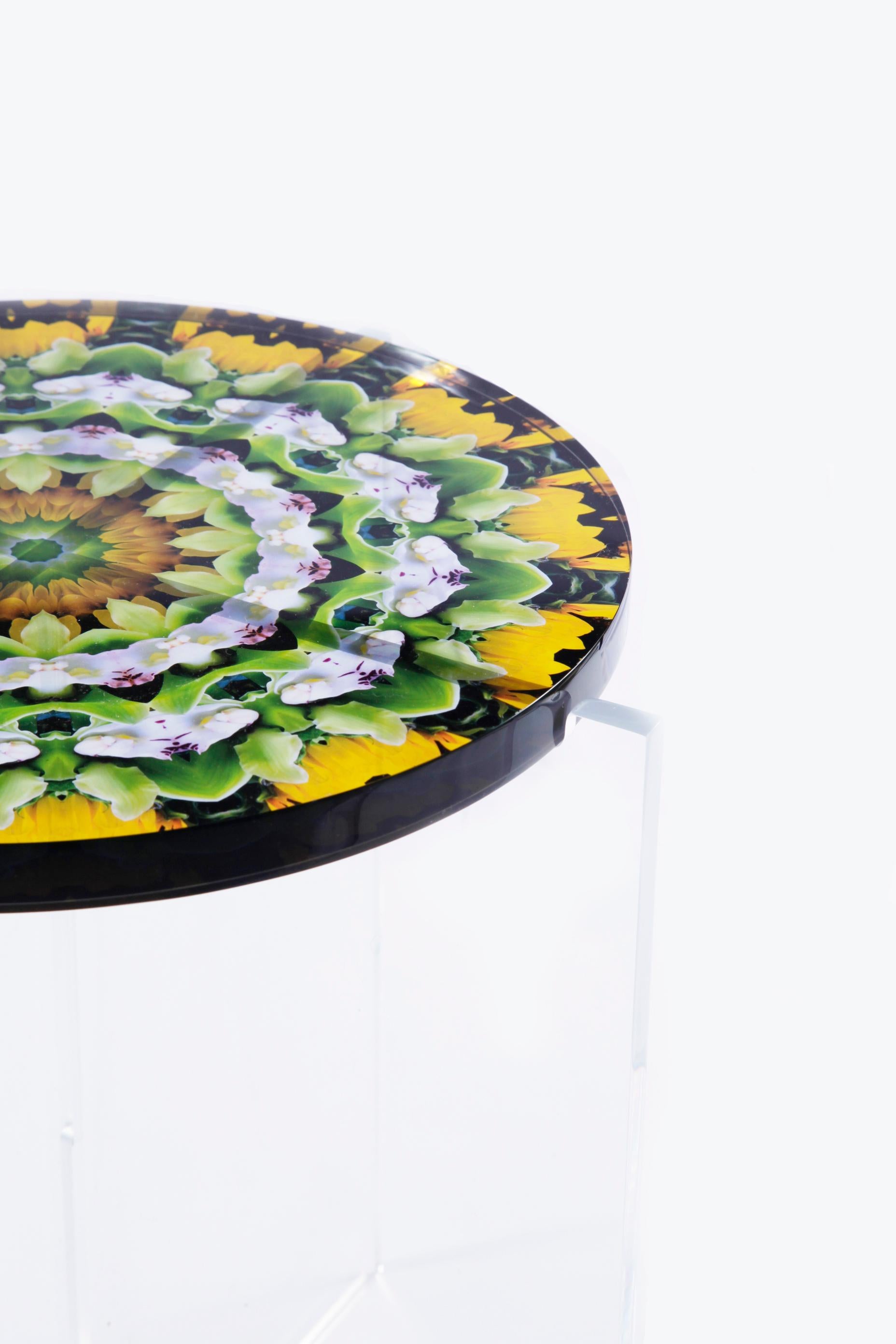 Portuguese Acrylic, Modern Mandala Low Side Table For Sale