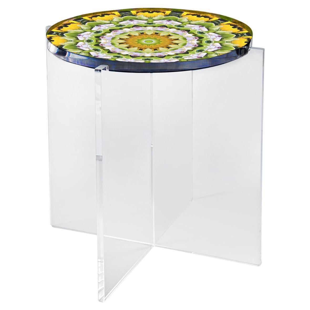 Acrylic, Modern Mandala Low Side Table For Sale