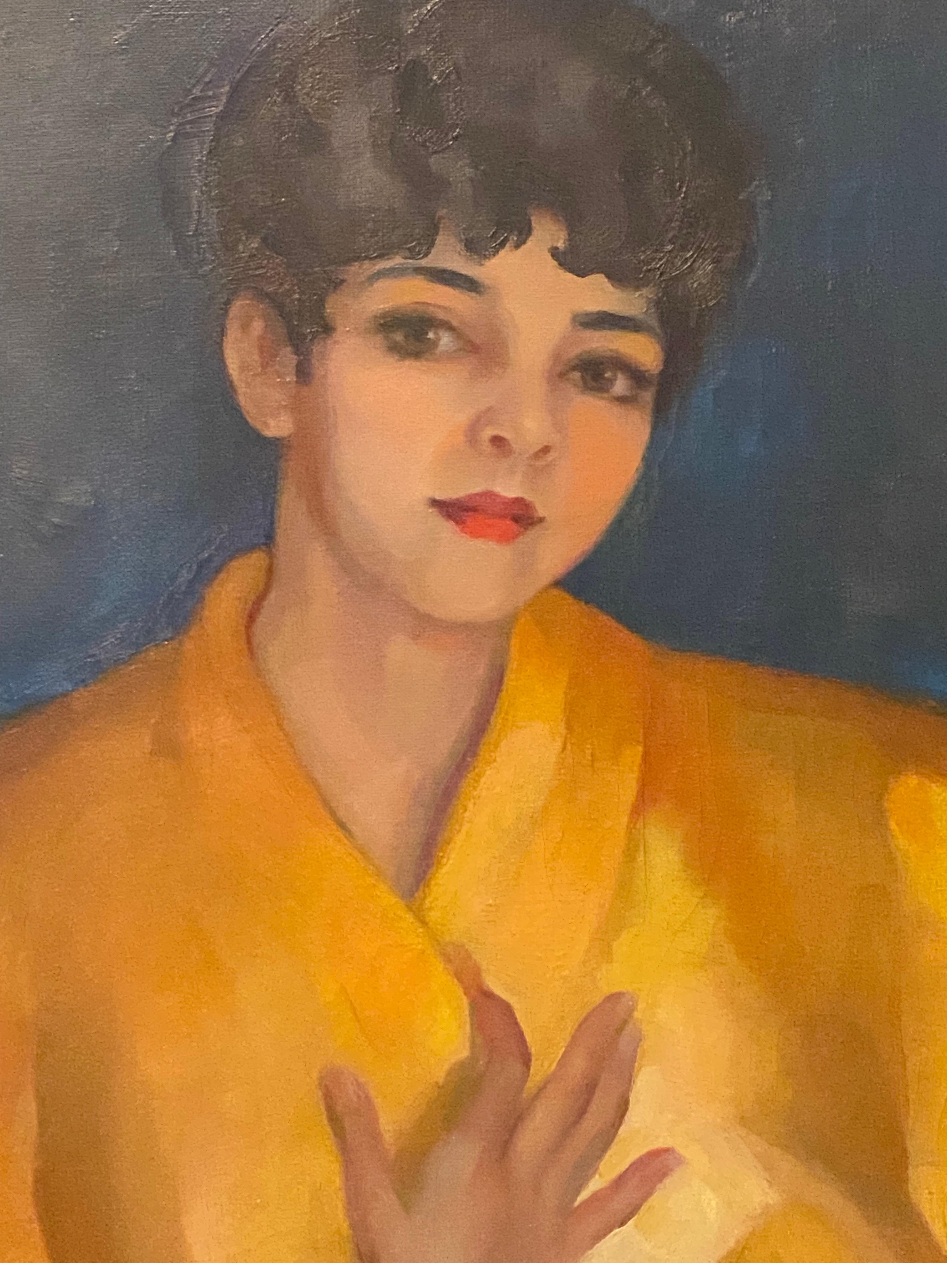 Unknown Acrylic Modern Portrait of Lady in Yellow Kimono For Sale