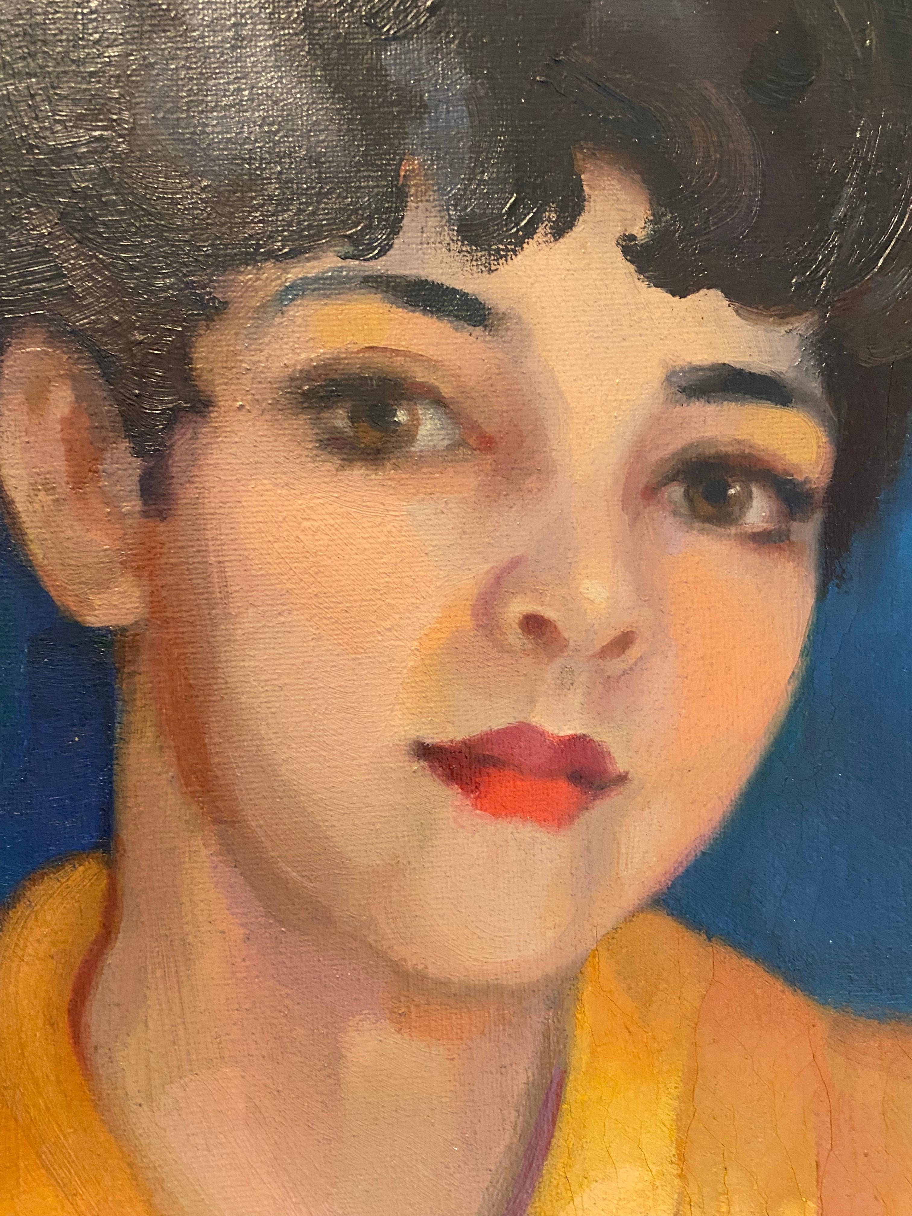 Acrylic Modern Portrait of Lady in Yellow Kimono For Sale 1
