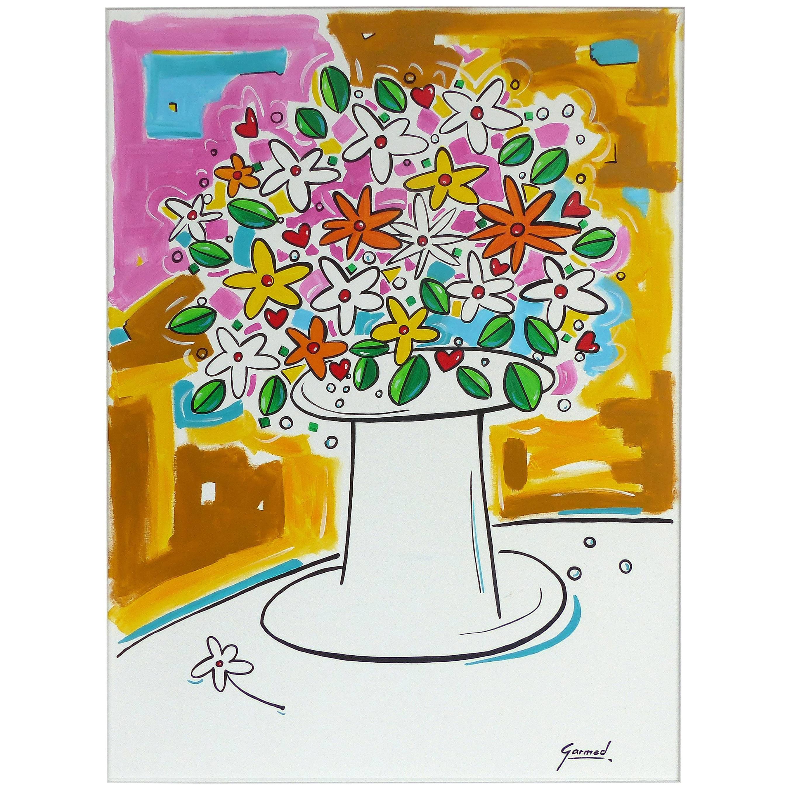 Acrylic on Canvas of a Floral Still Life Titled "Love" by Garmed For Sale  at 1stDibs