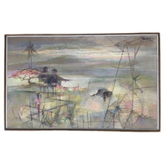 Acrylic on Canvas Original Painting "Country Bridge" by Romeo Villalva Tabuena