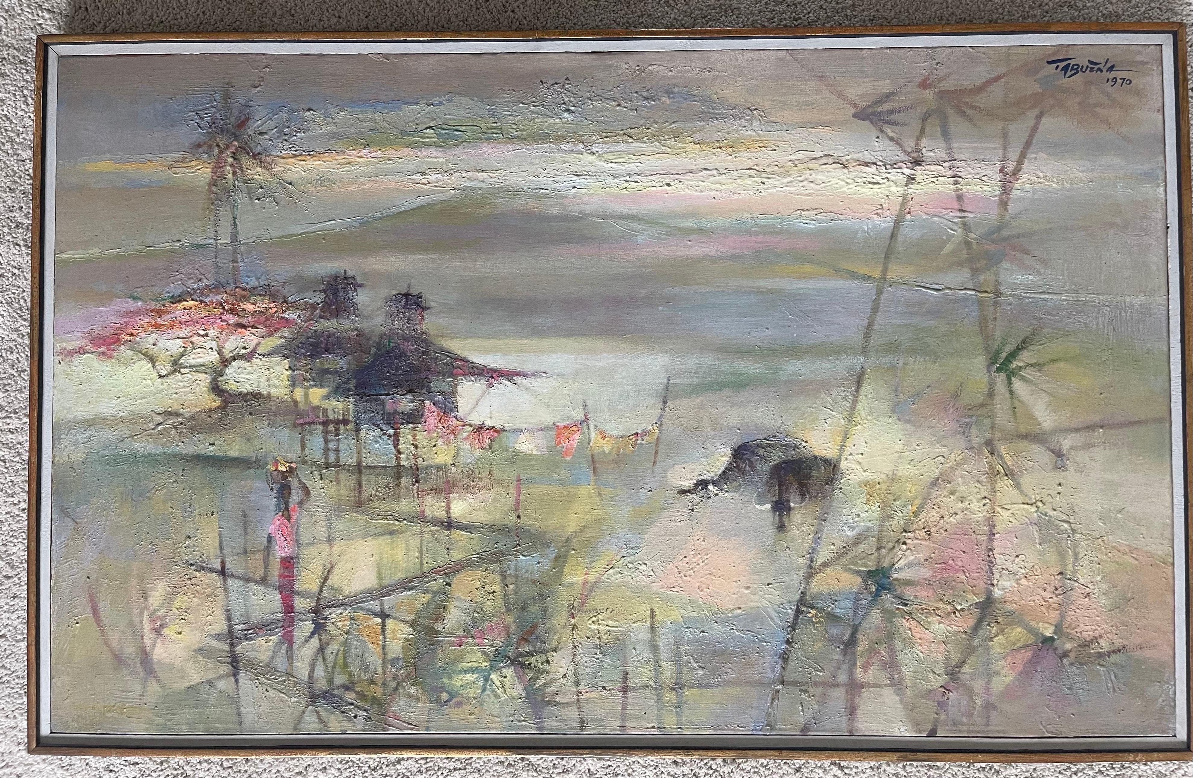 Acryl auf Leinwand Originalgemälde „Gebäudebrücke“ von Romeo Villalva Tabuena im Angebot 1